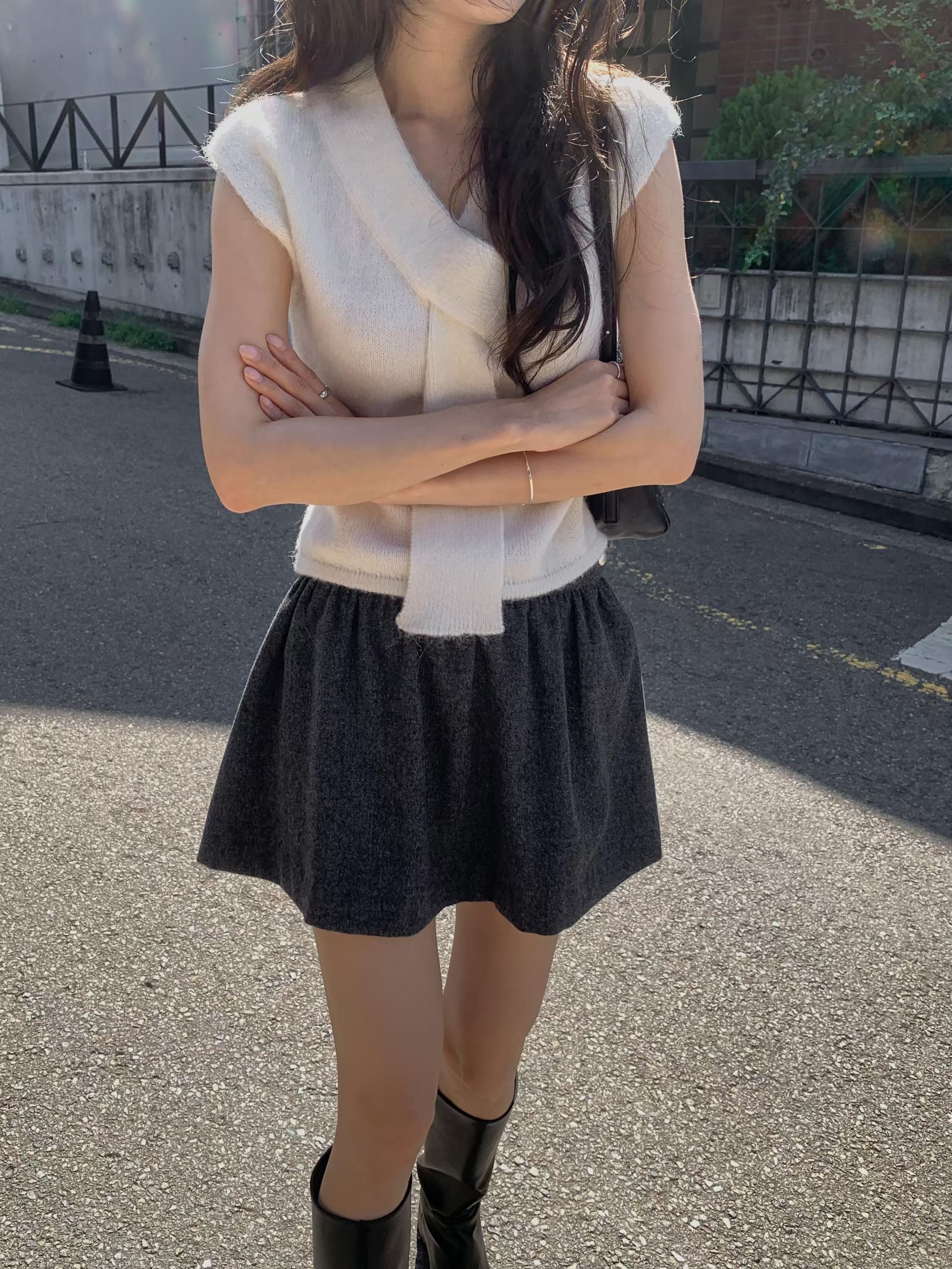Elegant tie alpaca wool knit top
