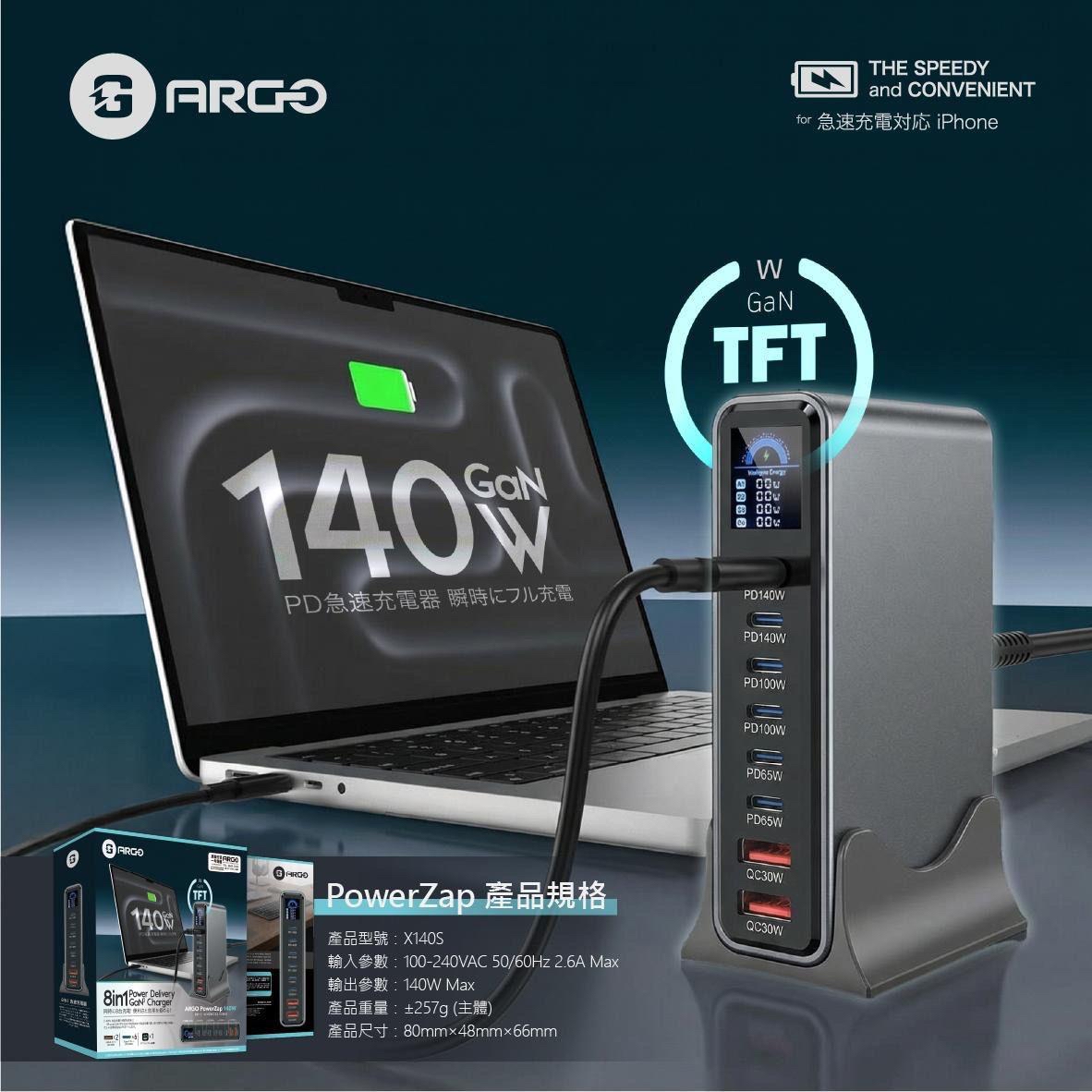 ARGO PowerZap T14 140W 超薄 GaN 充電器 