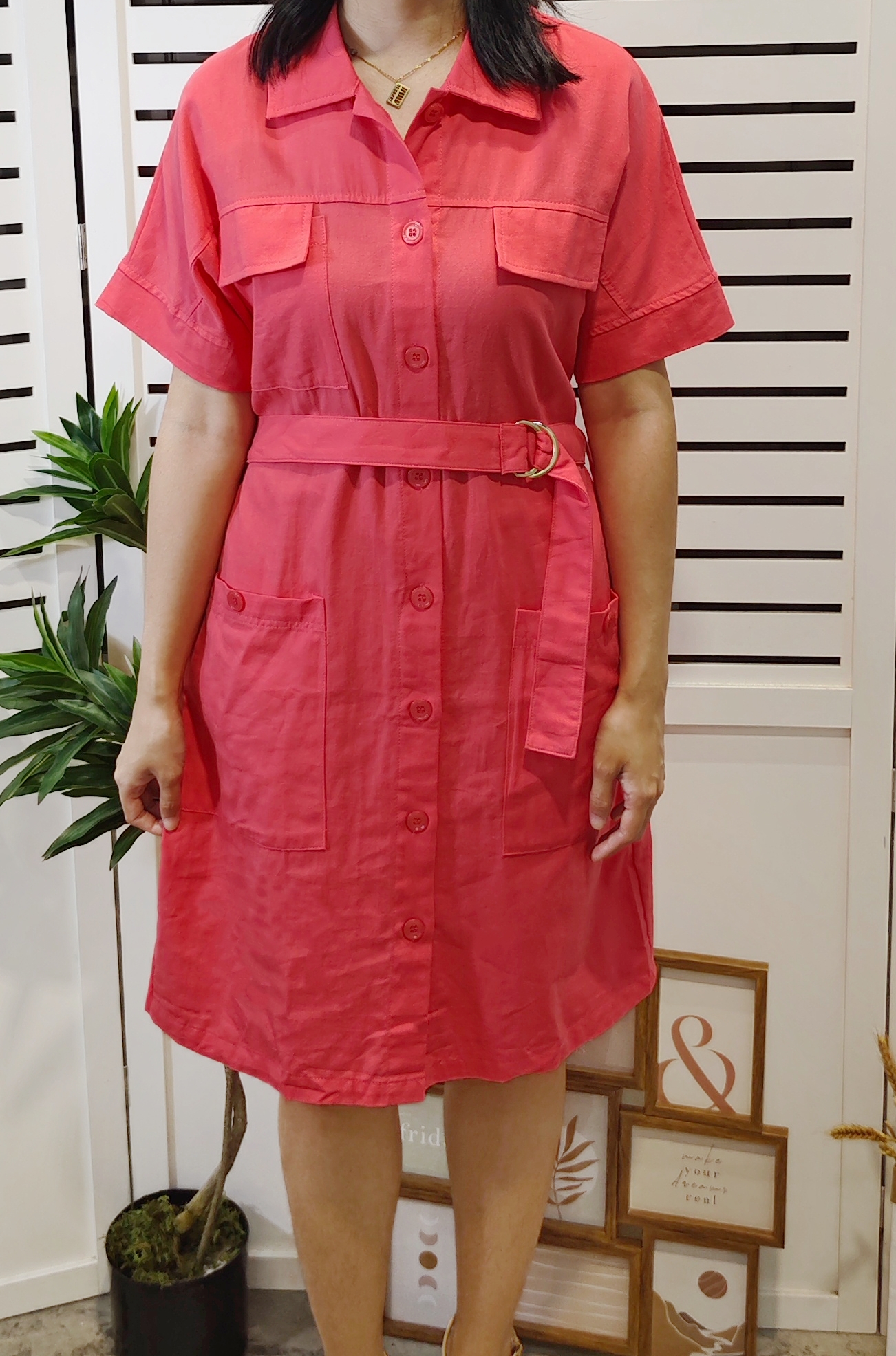 H131 Cotton Shirt Dress With Belt