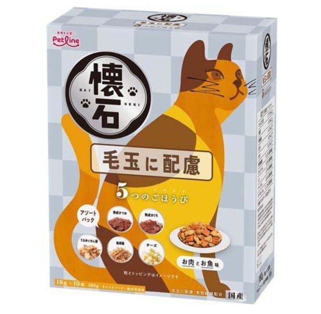 日本Petline懷石 貓用機能毛玉配方 5種美味點心分包組 18g x 10入