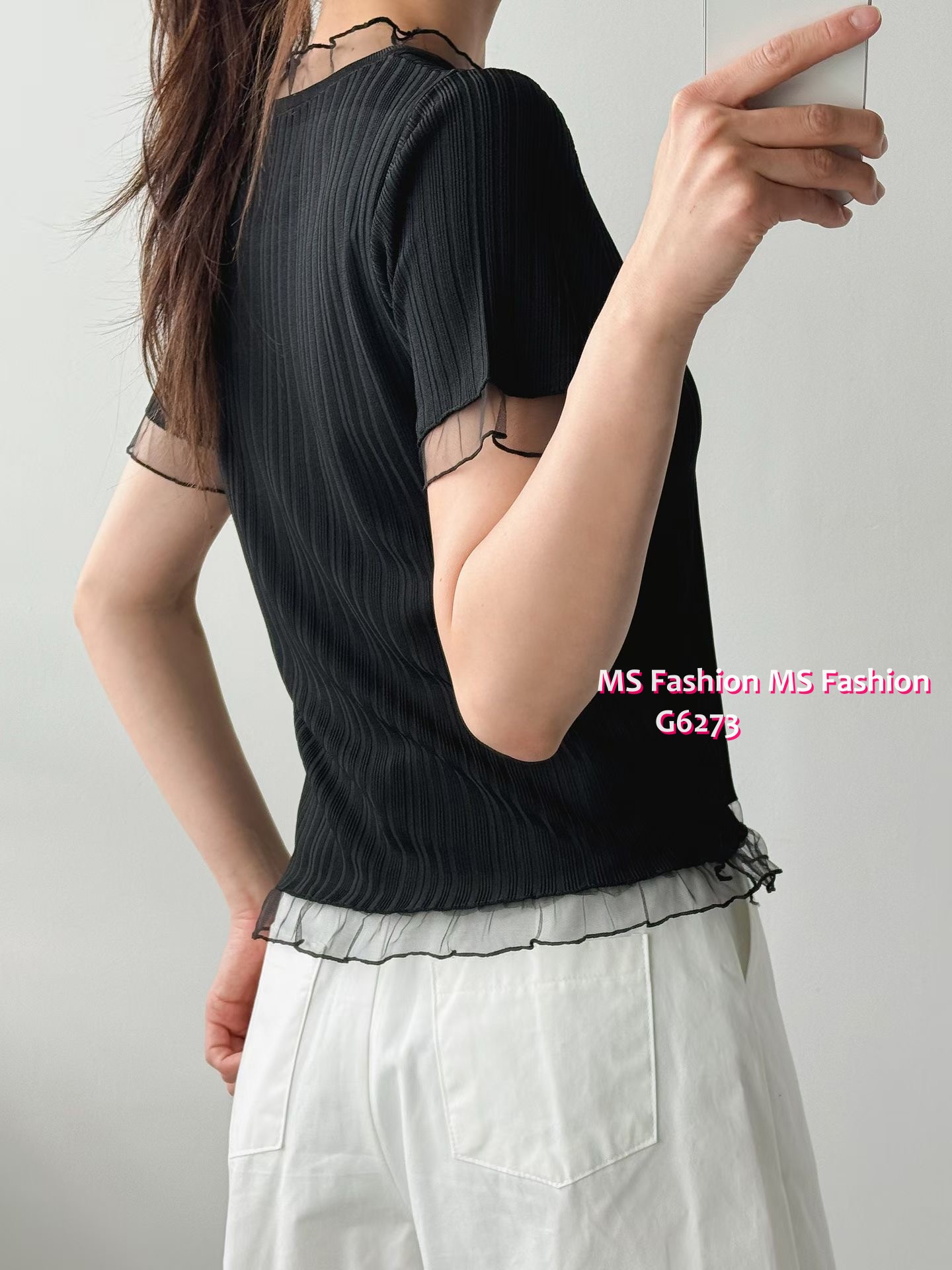 G6273 韓國🇰🇷暗直紋小蝴蝶top