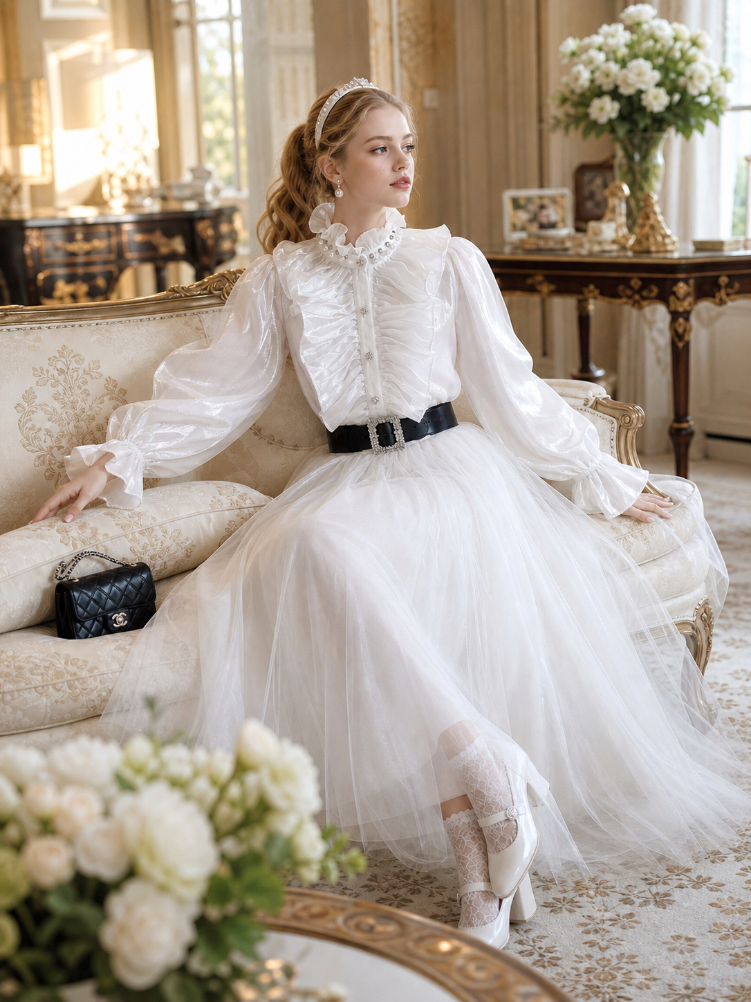 維多利亞夢幻壓摺舞台劇女主角襯衫 Victorian Dream Pleated Prima Donna Blouse