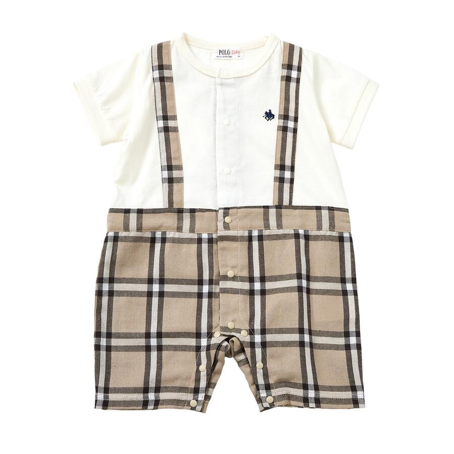 Polo Baby 格仔拼色吊帶短袖連身衣 70/80cm