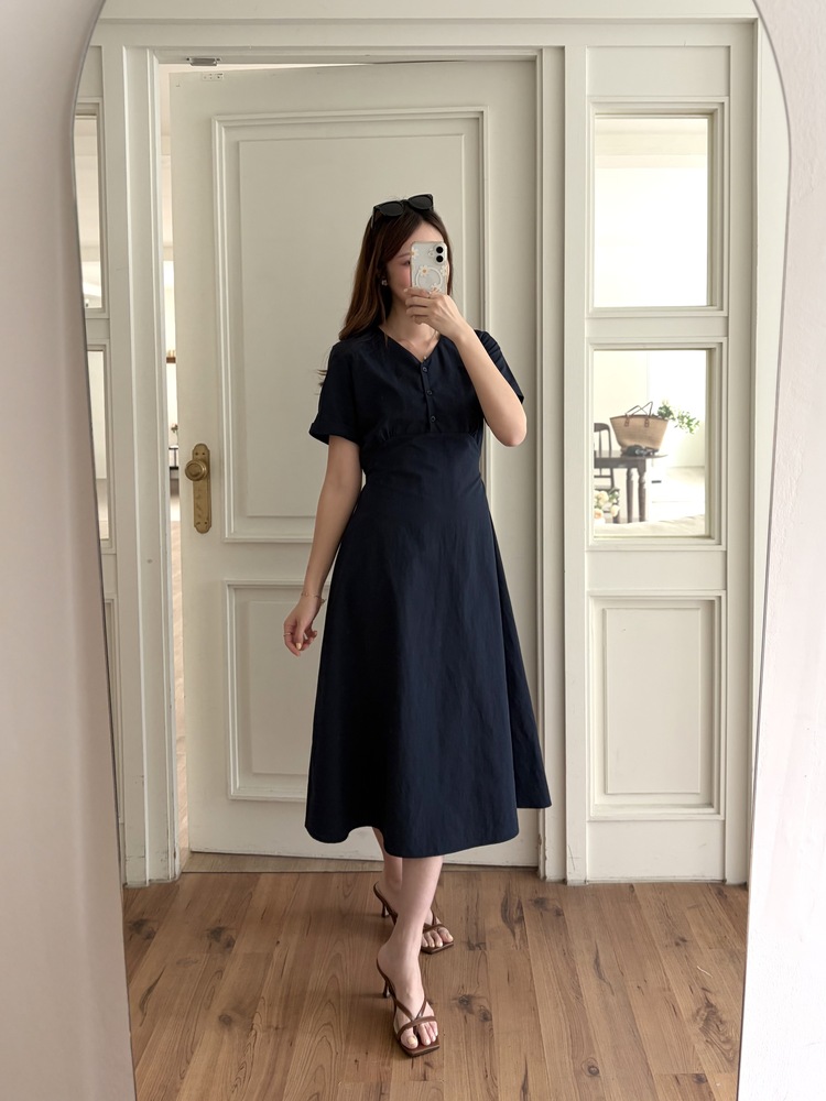 Evie Front Button Dress (Navy)