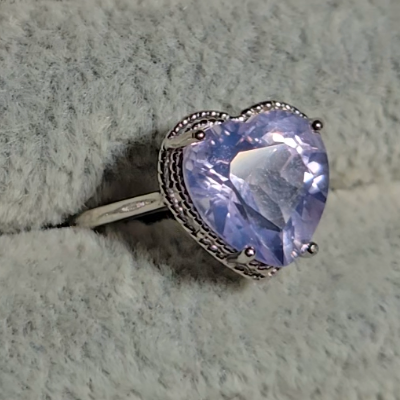 Lavender moon quartz heart ring in adjustable sterling silver (D) - RQ156