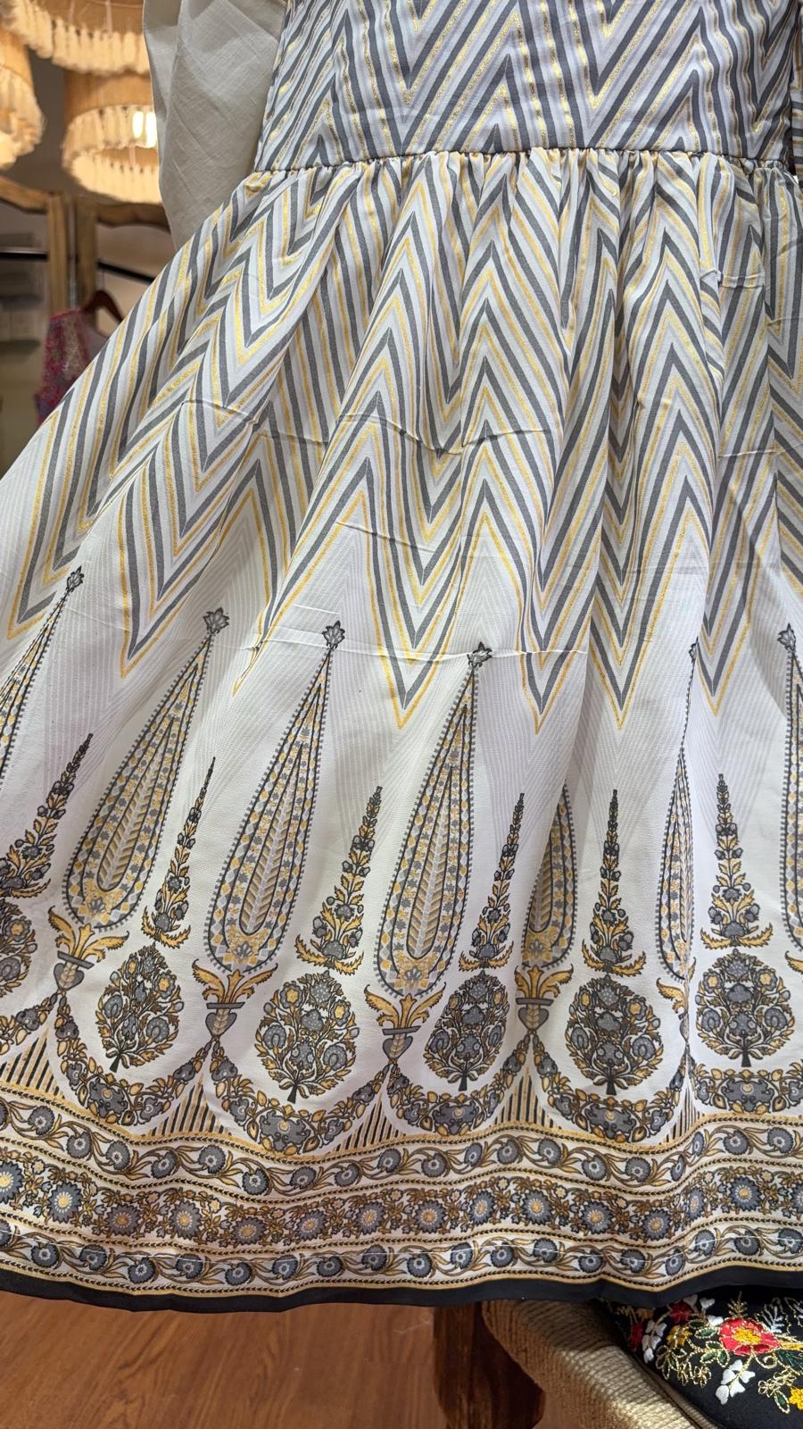 2617 Light Gery Traditional Golden Flared Style Pants