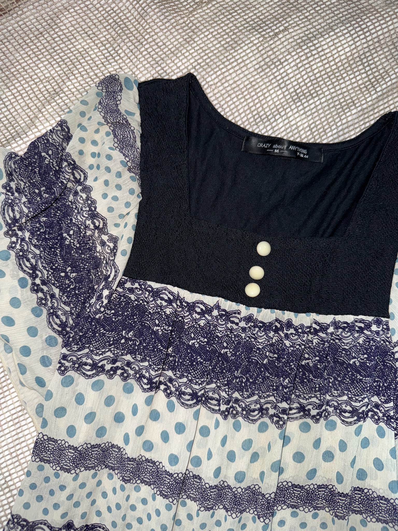 Woodland Bohemian Blue Polka Dot Flared Sleeve Top