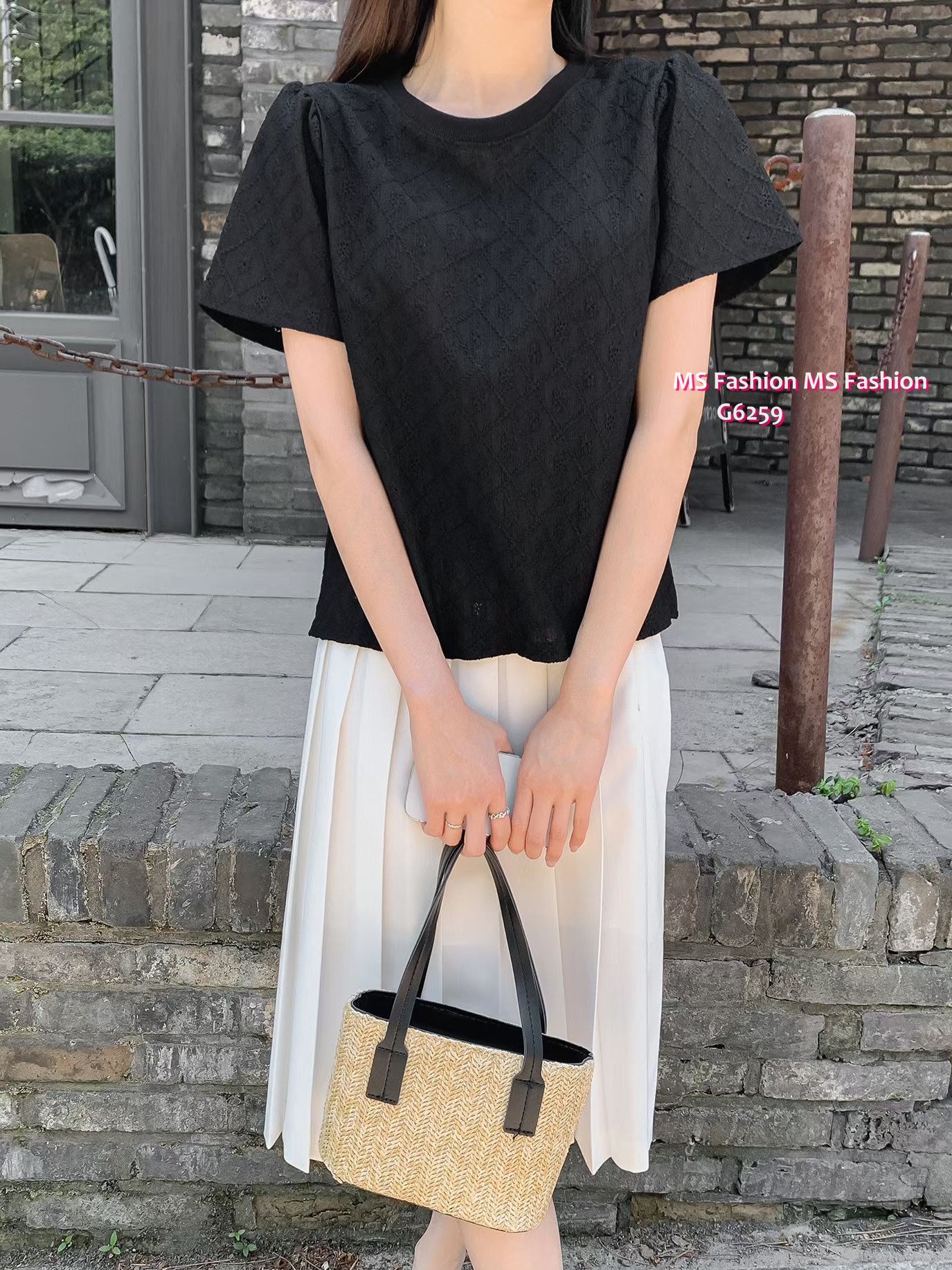 G6259 韓國🇰🇷格紋通花top