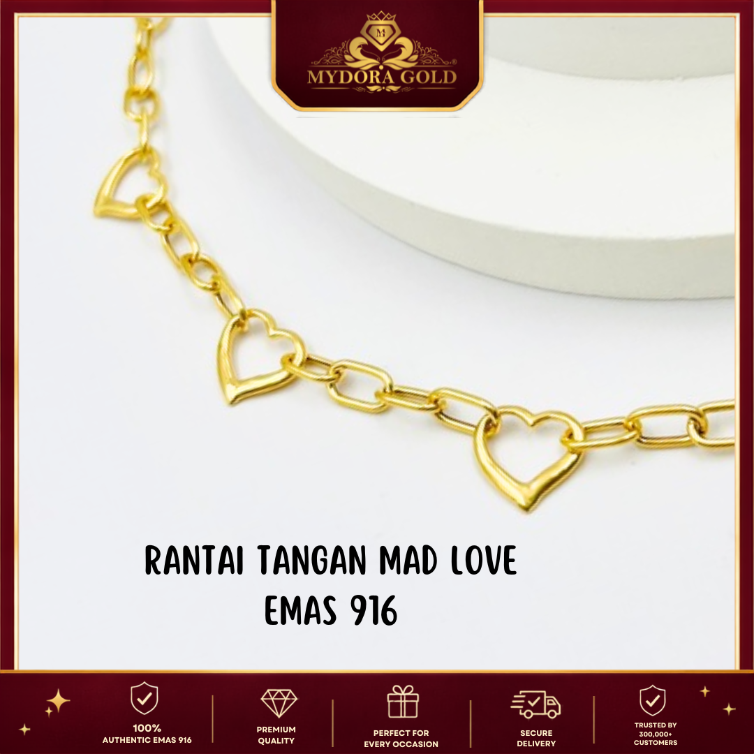 MYDORA Rantai Tangan MAD Love | EMAS 916/22k