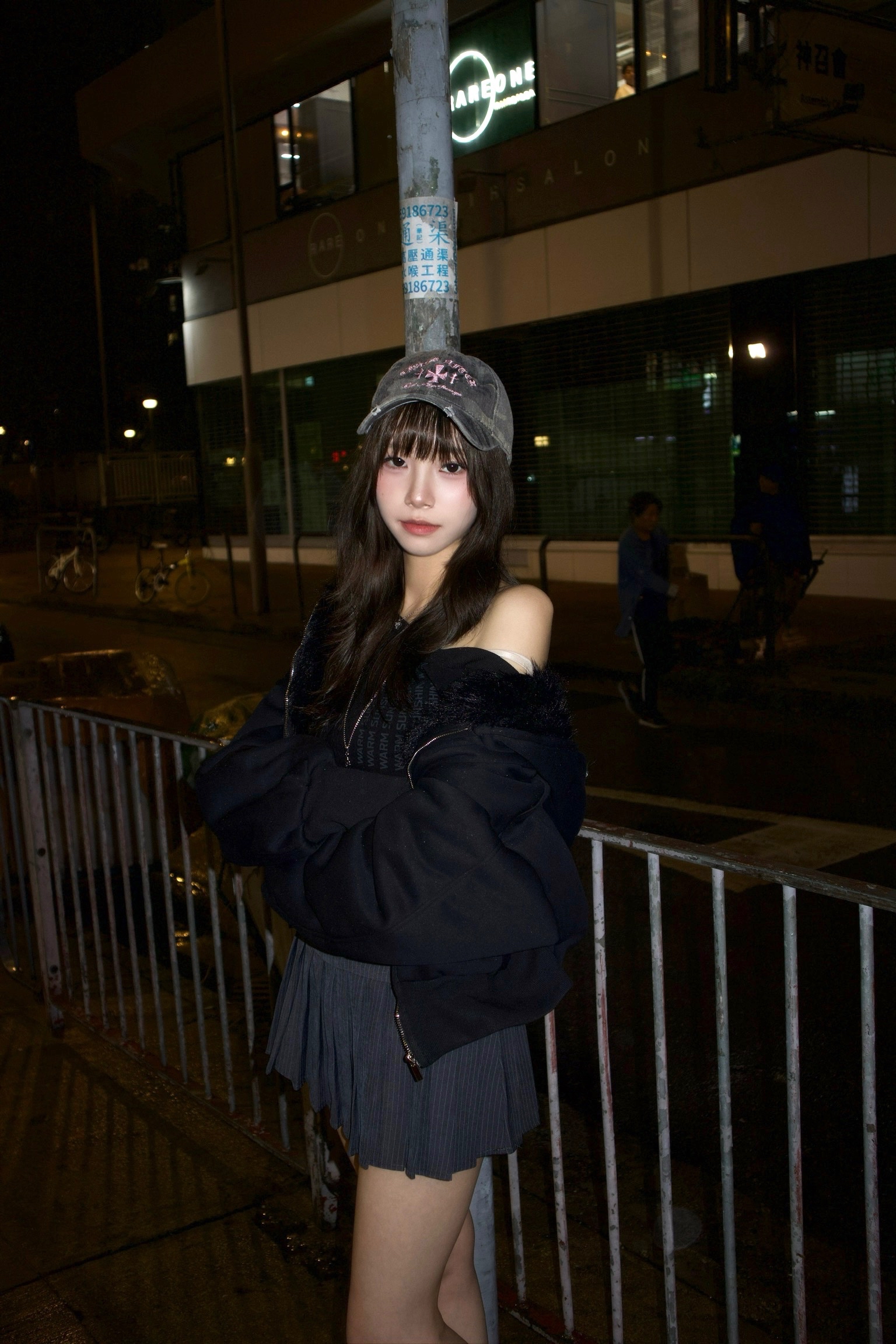 韓國直條間雙扣皮帶百褶裙