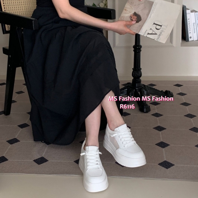 R6116 韓國🇰🇷真皮厚底拼網料sneakers