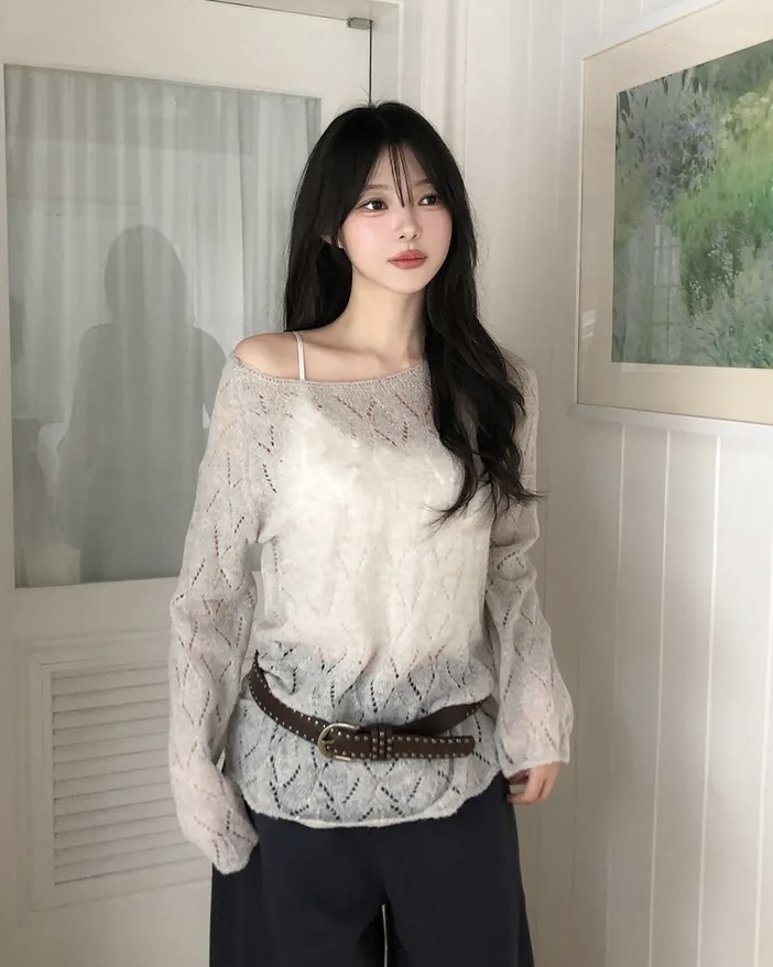 Boat Neck Sheer Knit Top