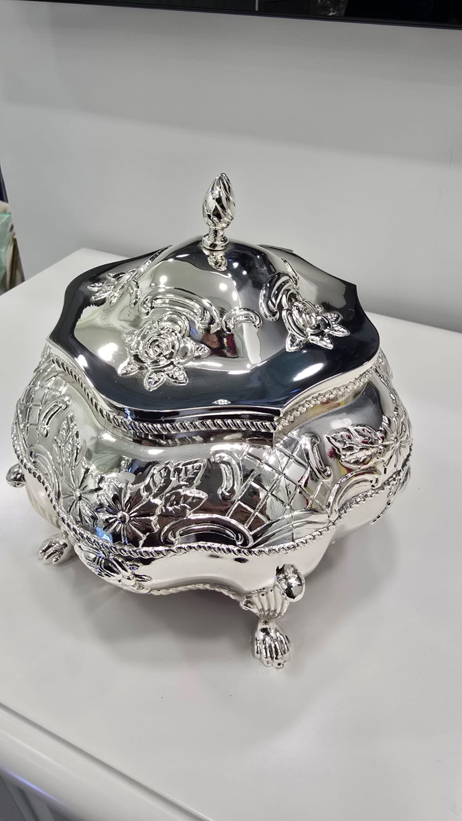 鍍銀花紋圓形首飾盒 K2911L