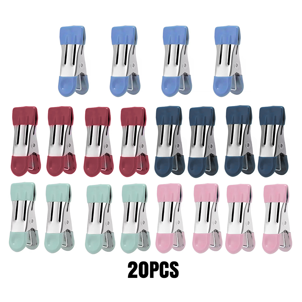 20x 不鏽鋼雙色曬衣夾 雙頭浸膠【不帶扣】 粉/藍/綠/黑/紅5色各4個混裝 UB0259