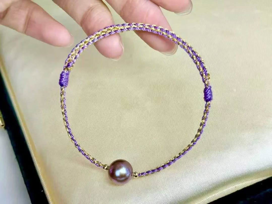 新年新款 九紫離火紫繩手鍊～ 9-10mm紫色淡水珍珠