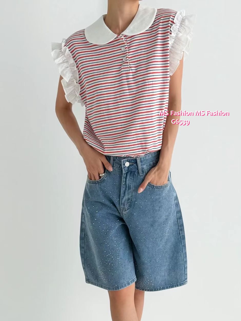 G6539 橫間ruffle袖top