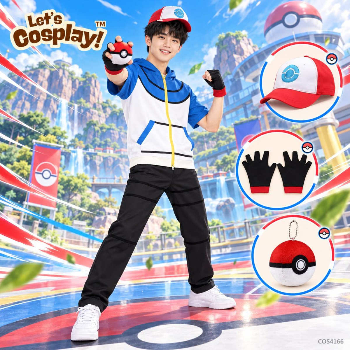 成人 兒童 寵物小精靈小智 Cosplay 服裝 精靈寶可夢 Pokémon 訓練員套裝 帽子手套精靈球 萬聖節角色扮演 Lets Cosplay cos4166