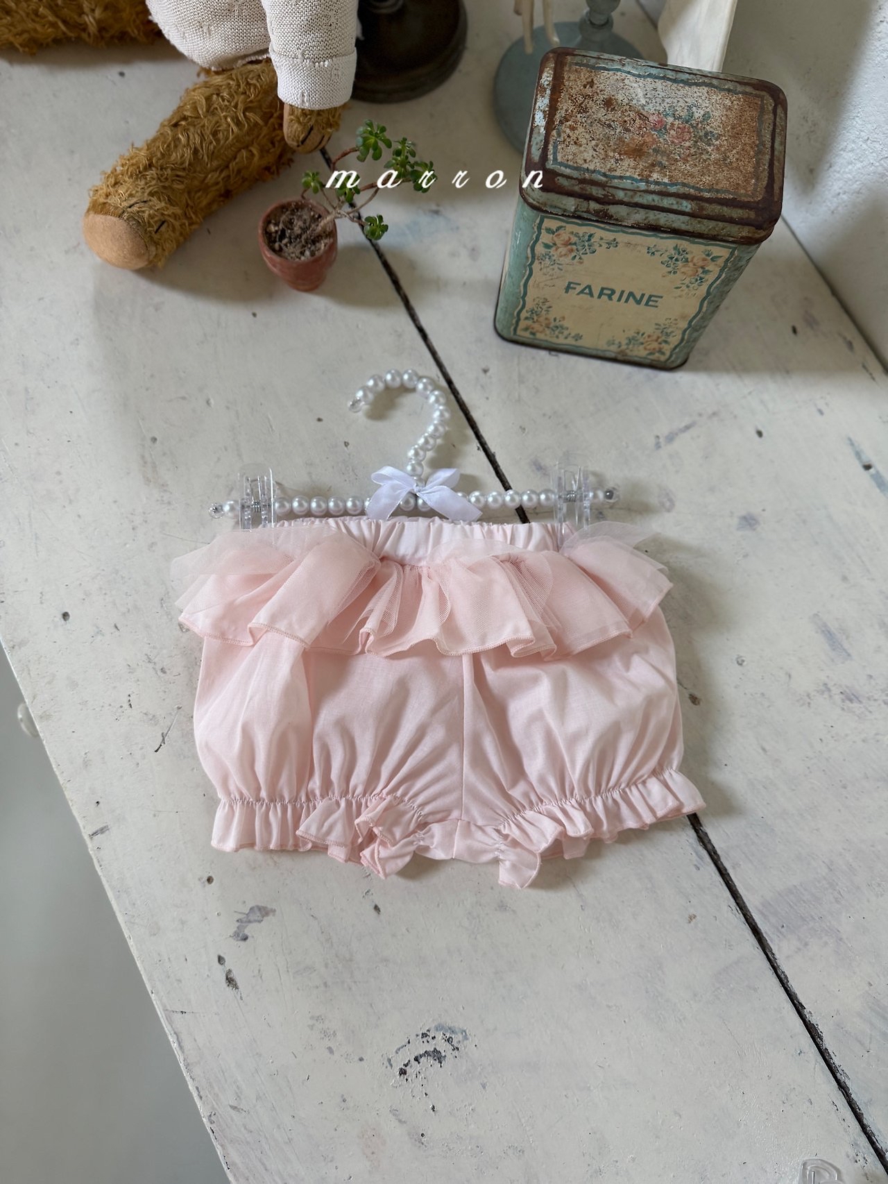 ☀️預訂 韓國直送☀️🇰🇷Marron兩色碎花薄紗荷葉邊袖背心燈籠褲套裝