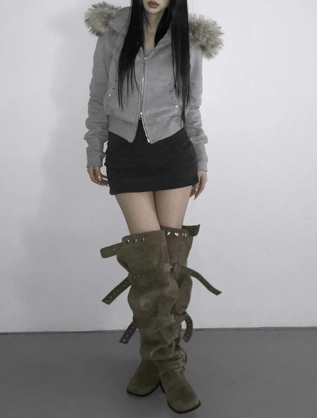 Suede Buckle Long High Boots