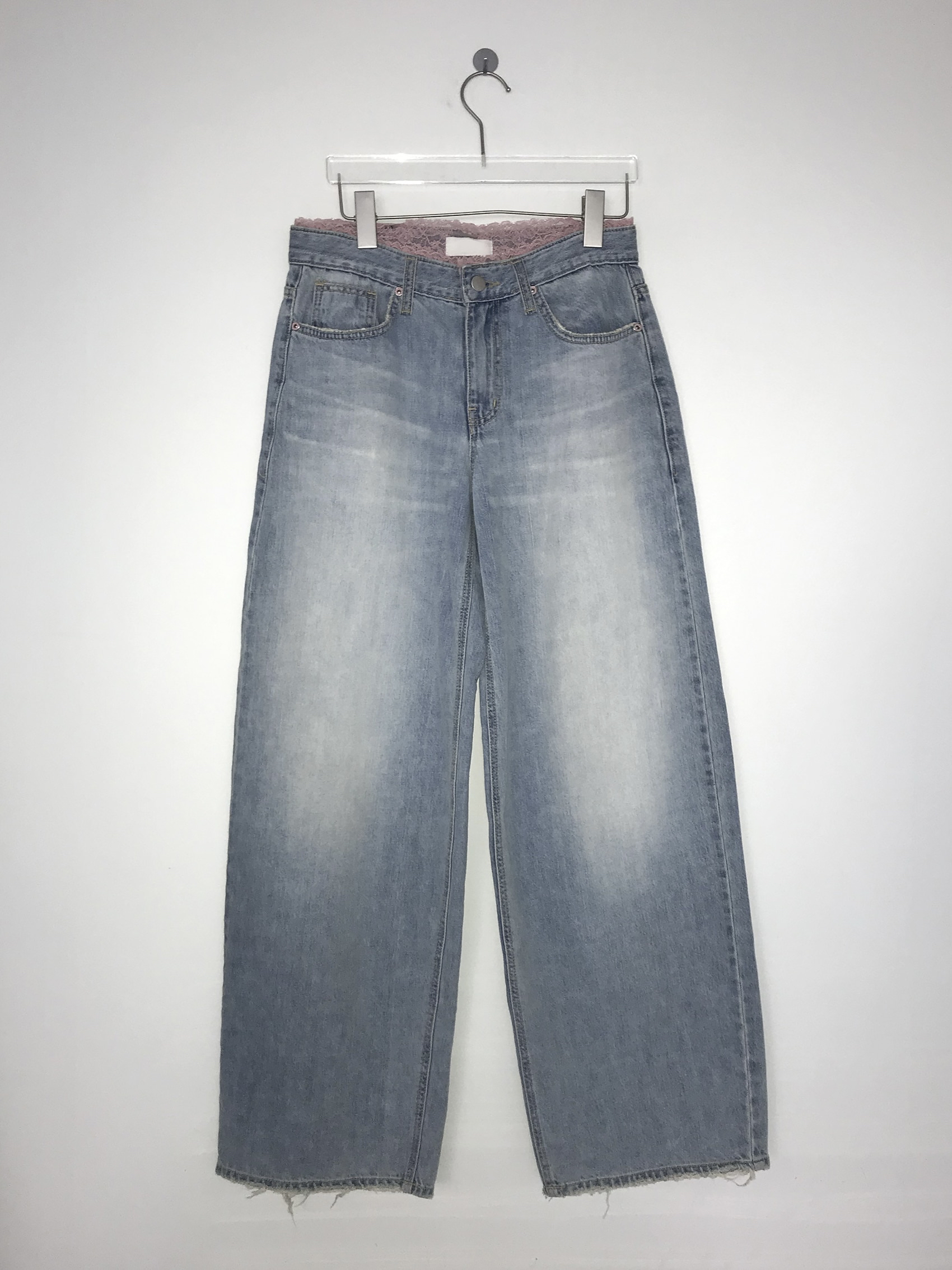 Lace Trim Layered Wide Leg Denim