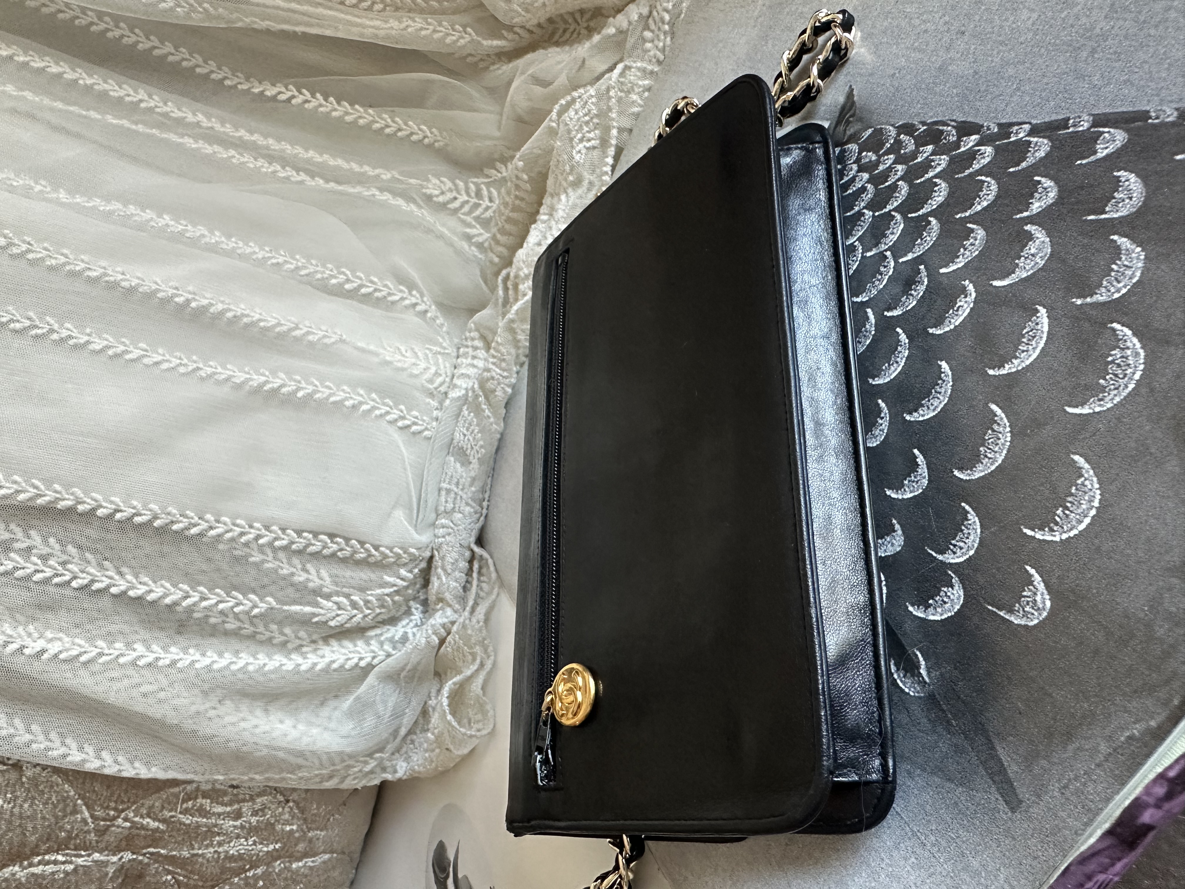 vintage chanel cc black lamb leather long wallet