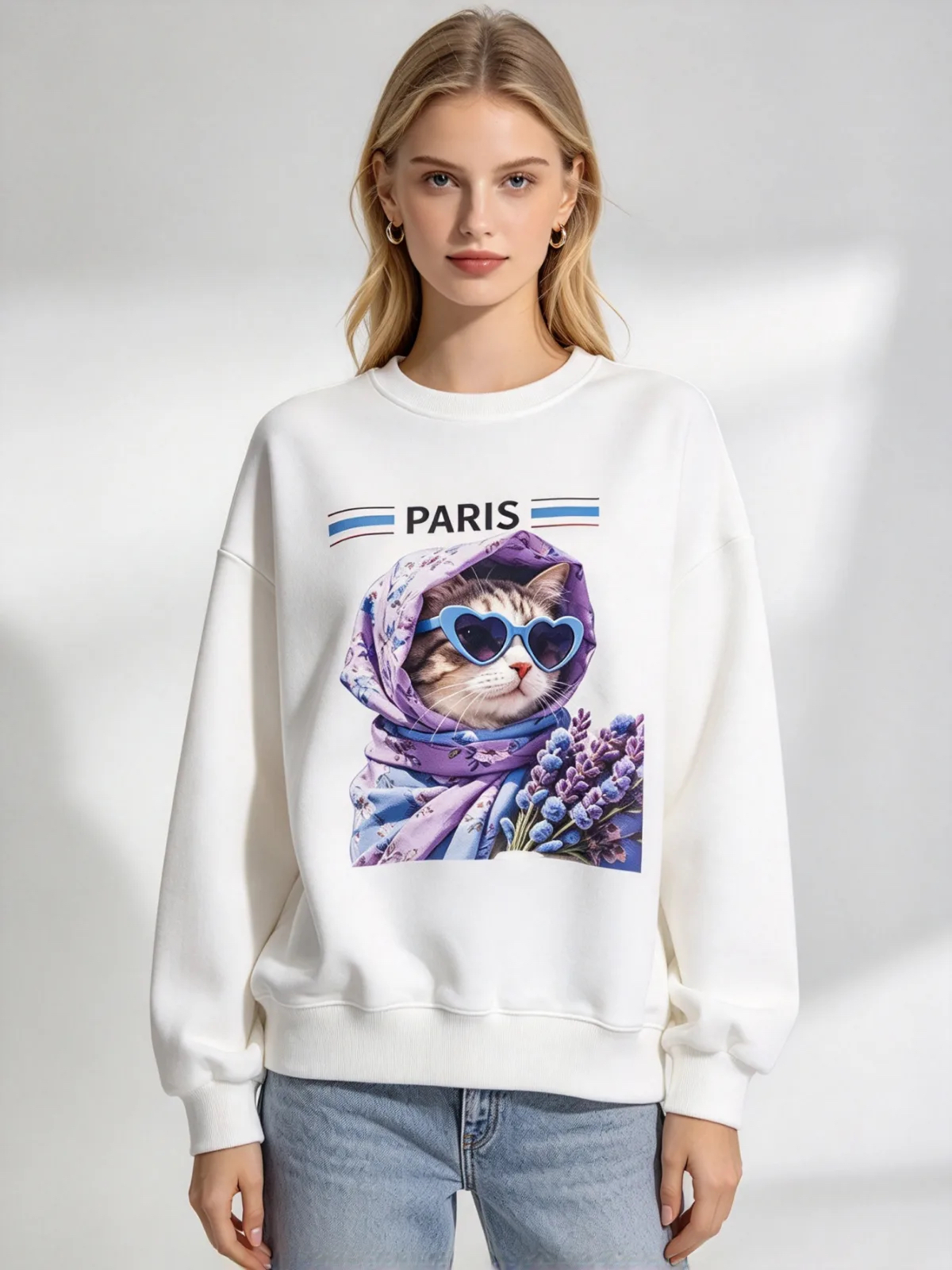 [訂購］A020 Lavender Scarf Cat Paris Sweatshirt