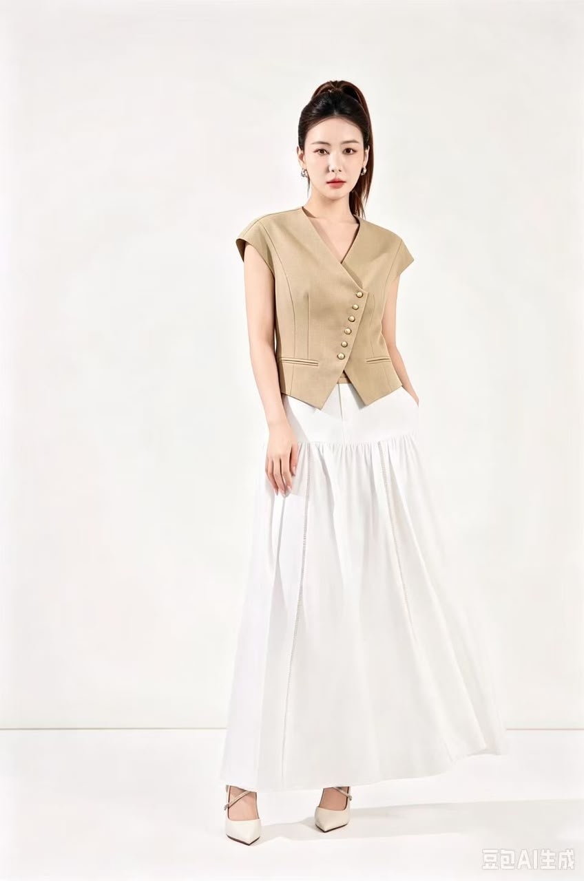 10141363 Asymmetrical Button Tailored Vest Top