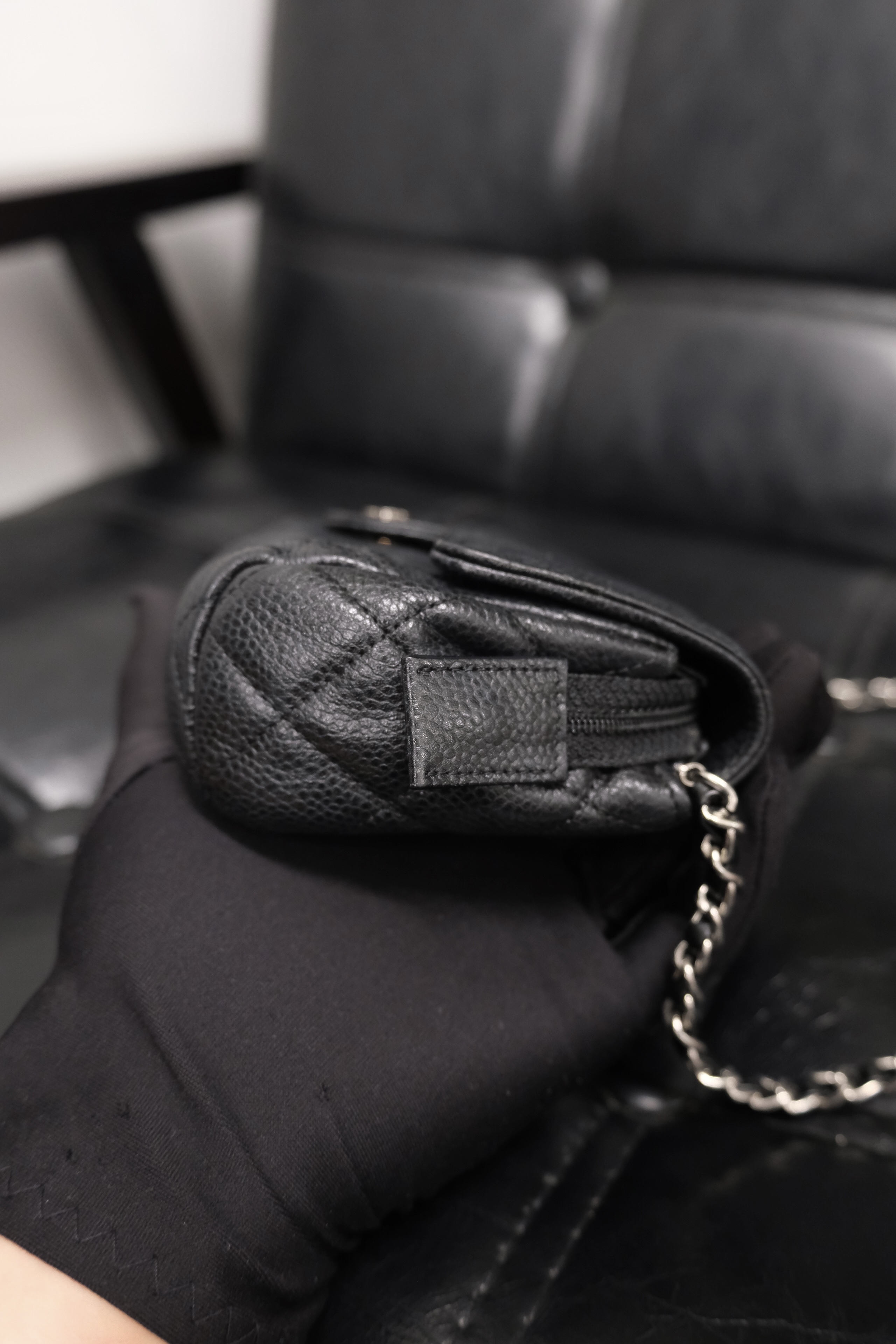 Chanel Matelasse Caviar Skin Pouch bag Black Silver