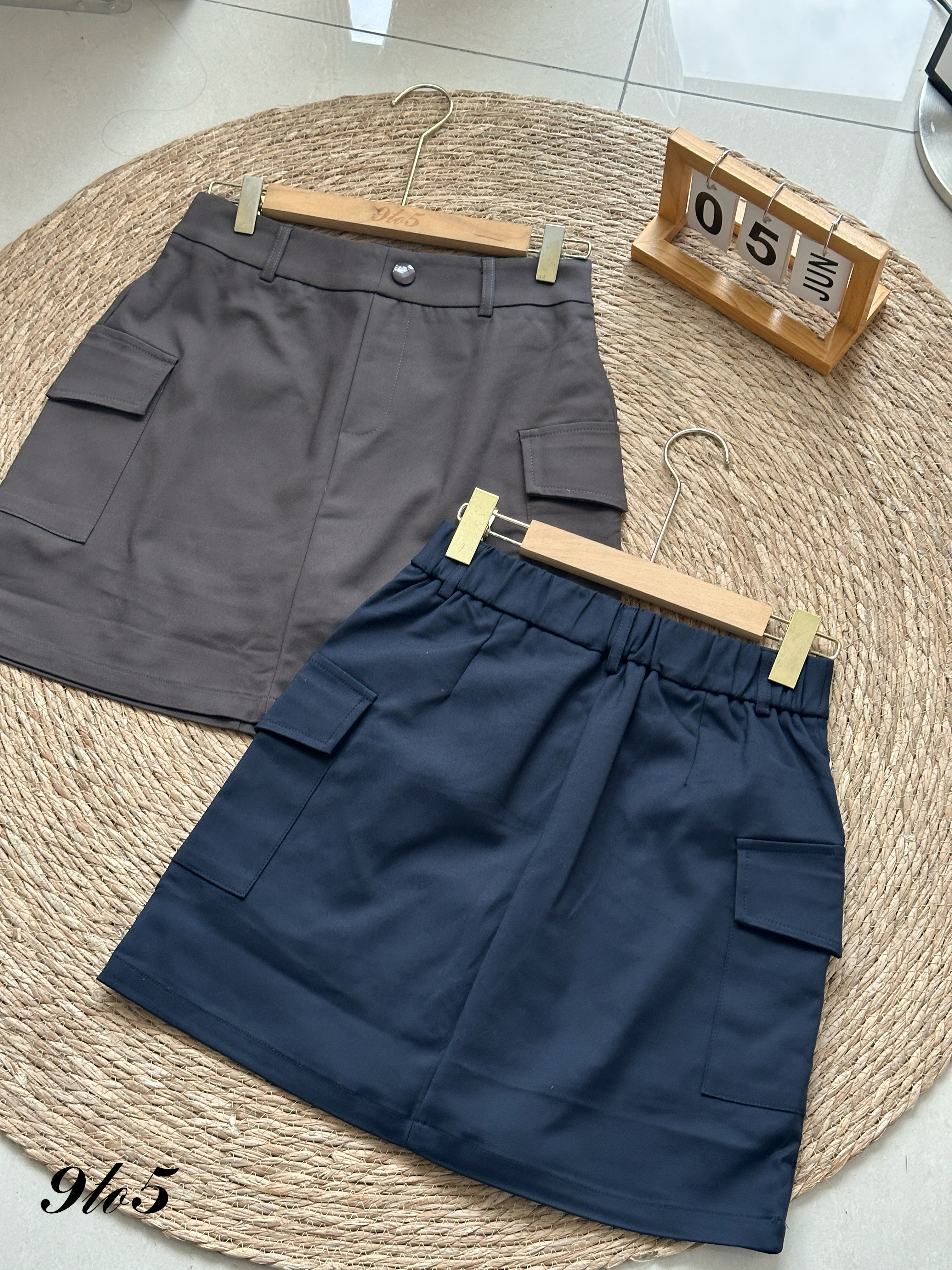 S1903 A Line Short Skirt - Blue & Grey