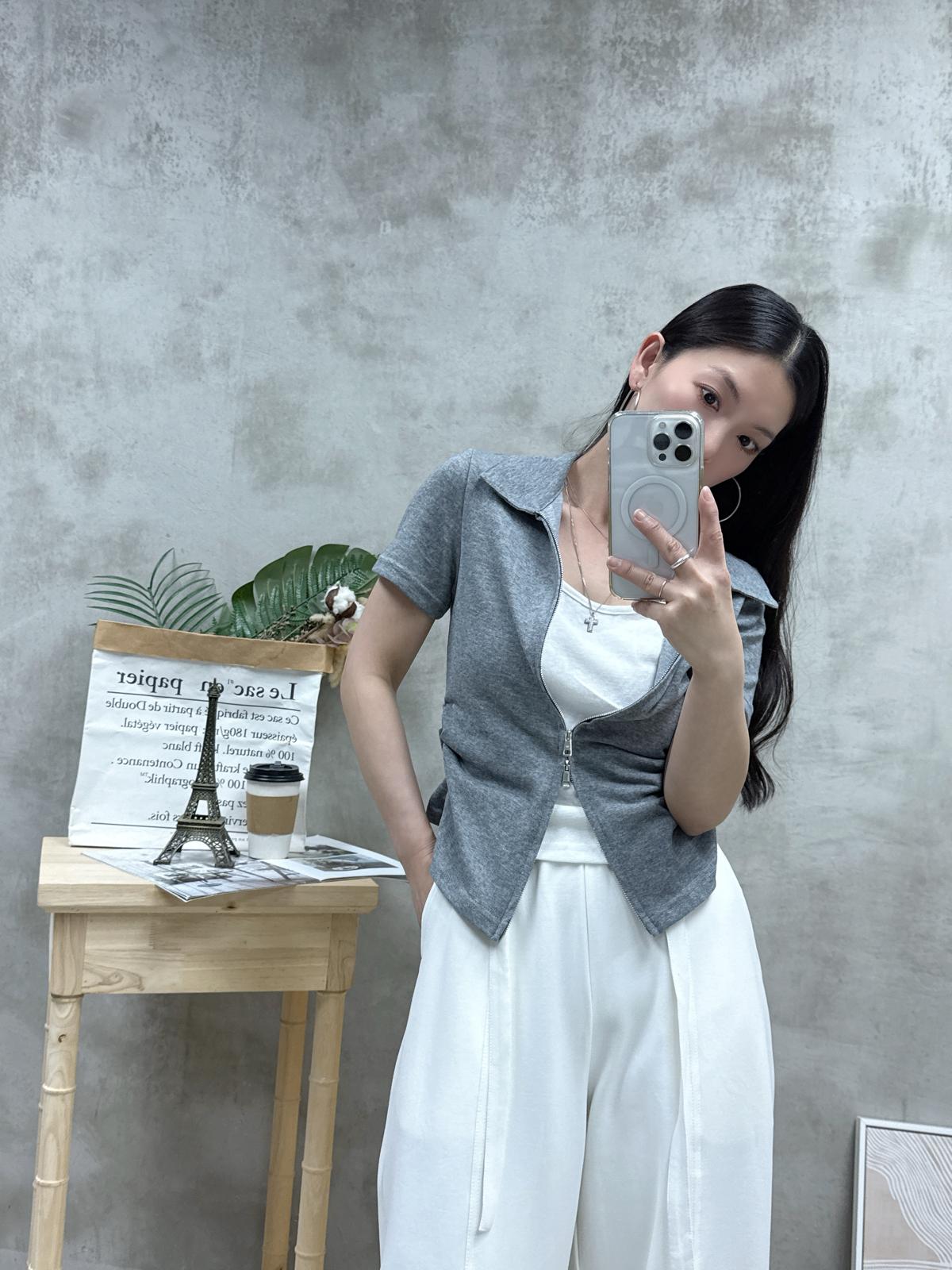 假兩件雙拉鏈Top