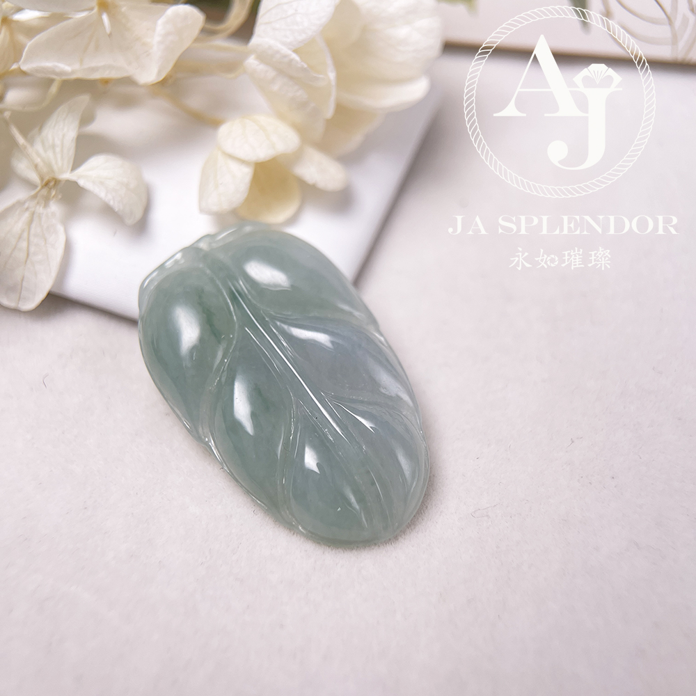 JN-336 天然翡翠A玉 冰潤晴藍事業有成/玉葉金吊墜