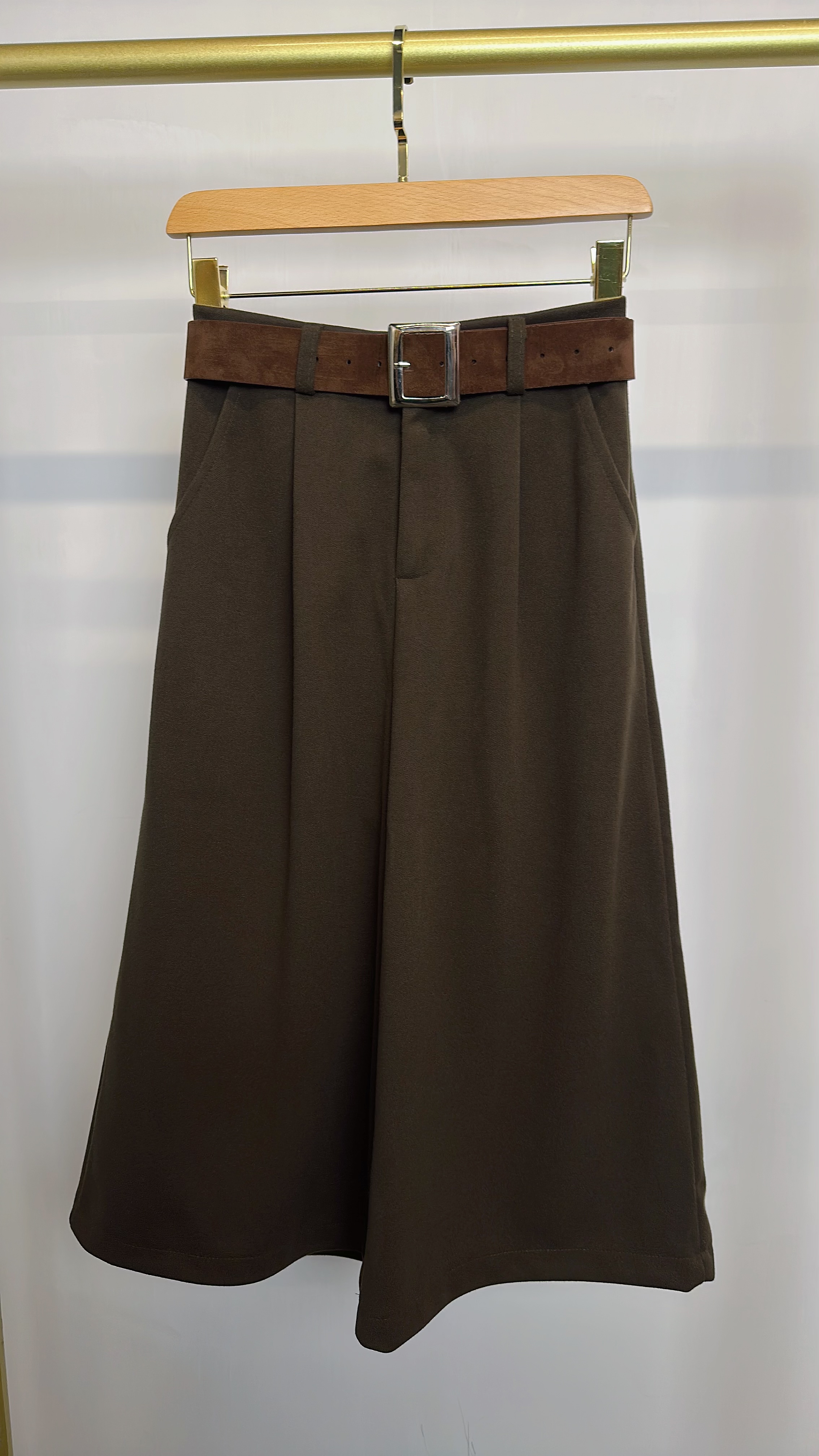 保暖薄羊絨八分闊褲（深啡色）（黑色）