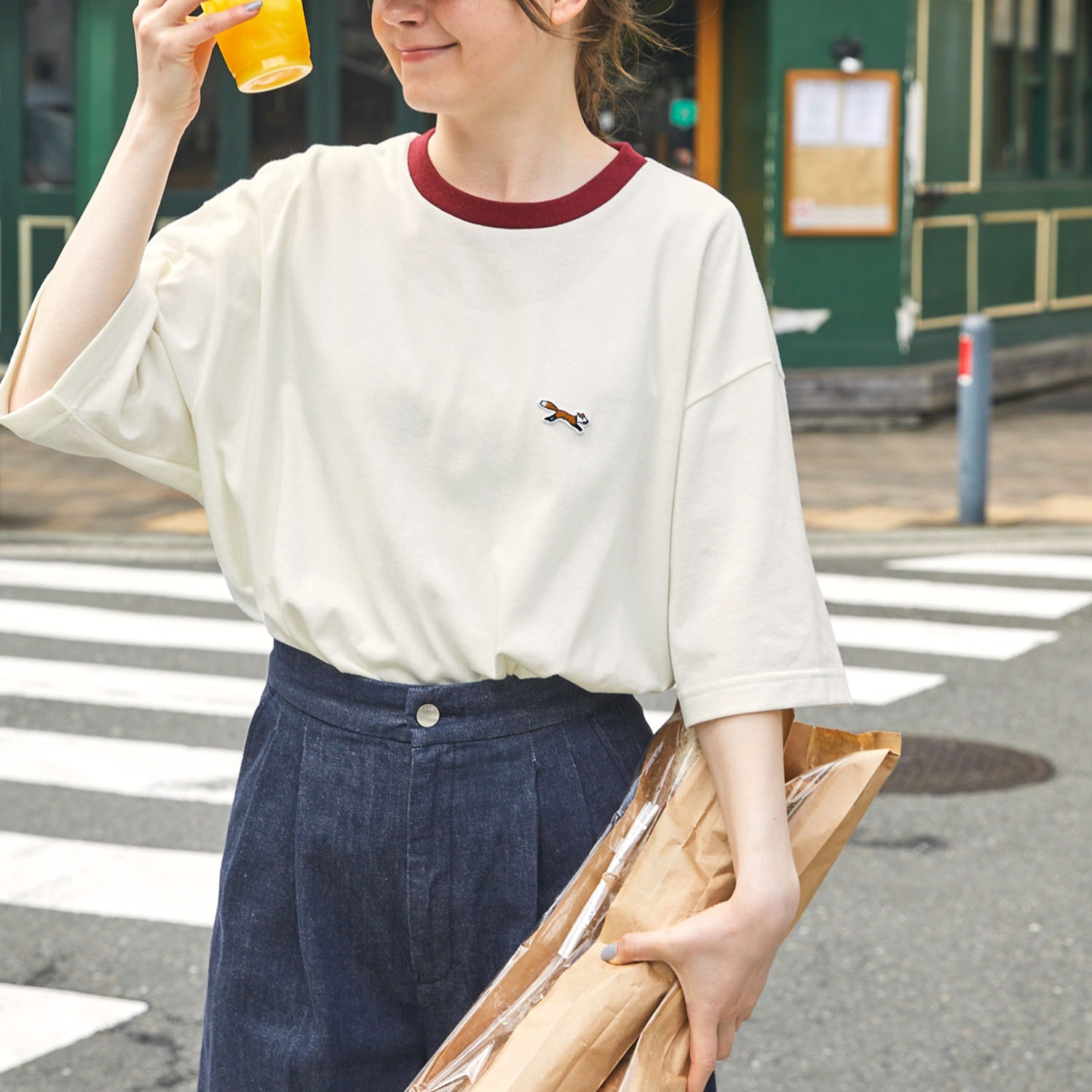 【✨️日本🇯🇵 pre-order 刺繡 logo tee✨️】 【共10色 | Size：S/M/L | 米色+酒紅邊/米白/黑色/mocha/灰色/海軍藍/淺藍/紅色/灰黑/黑白間條】