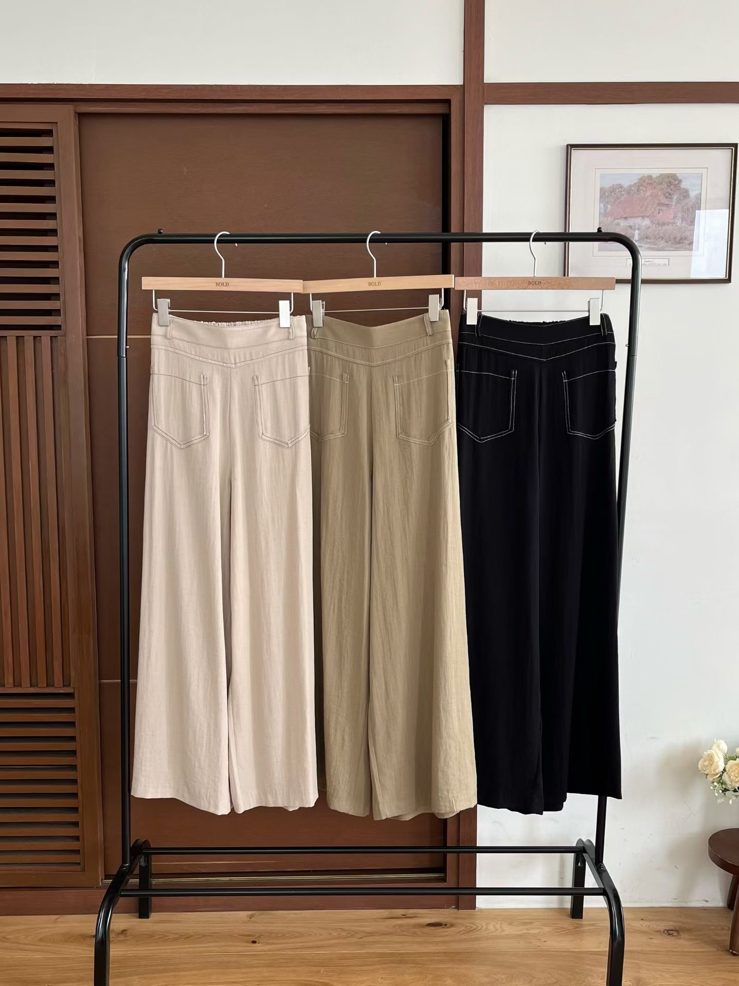 B5 高腰口袋垂墜寬褲