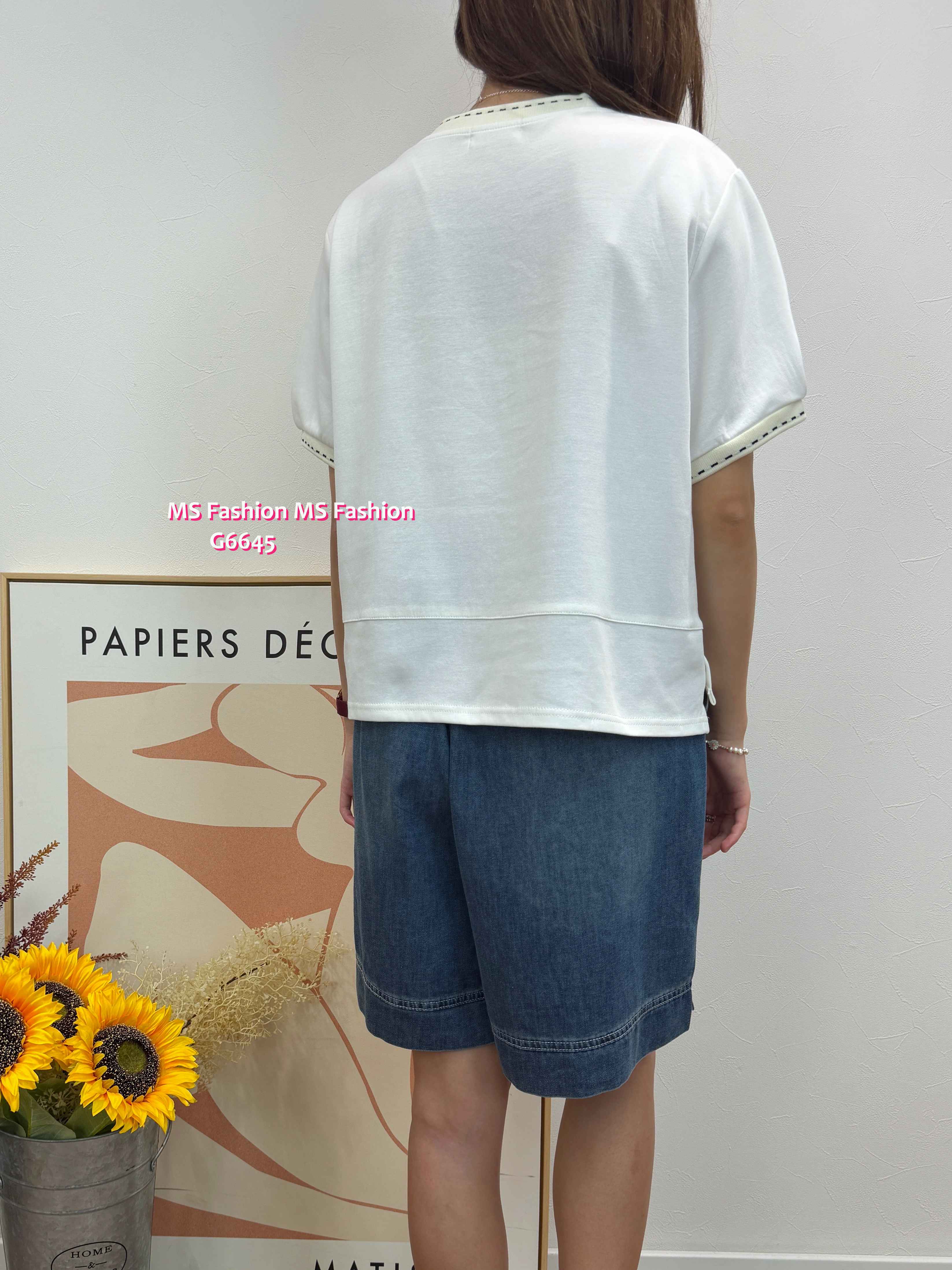 G6645 靚print拼邊top