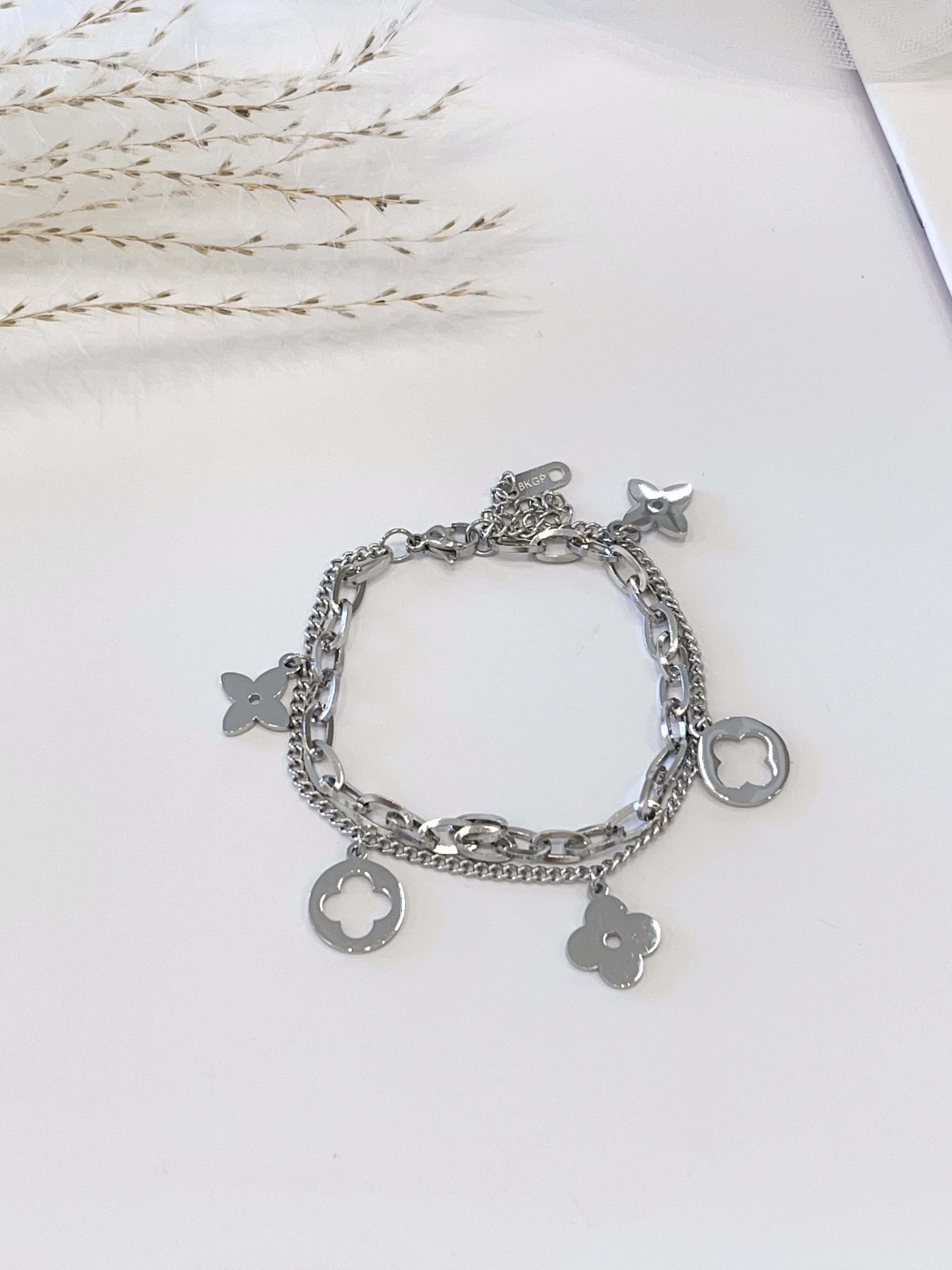 四叶草双链设计钛钢手链