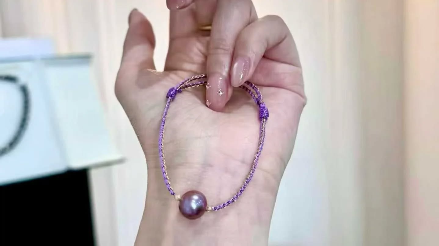 新年新款 九紫離火紫繩手鍊～ 9-10mm紫色淡水珍珠