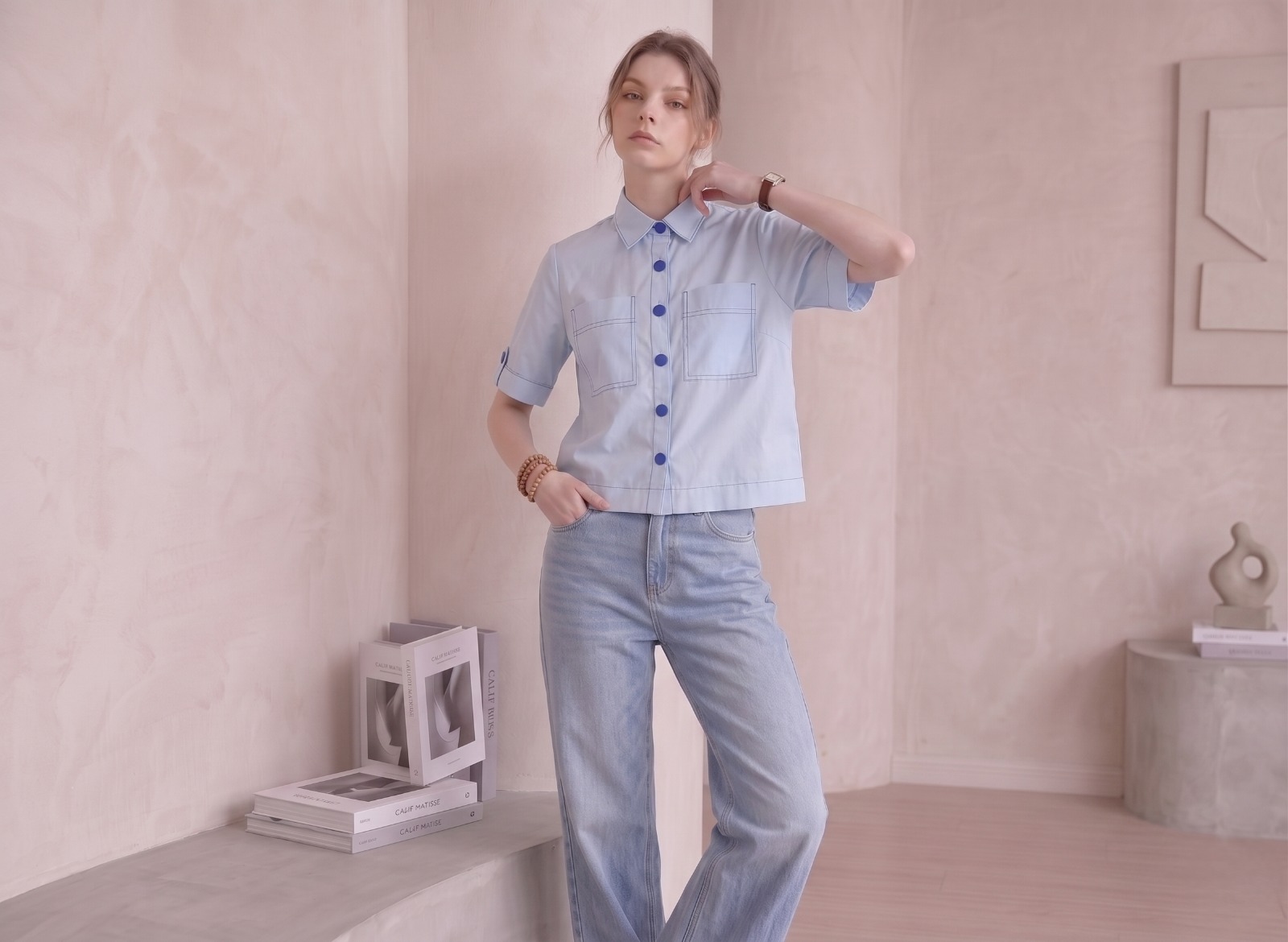 2135BB Celeste Contrast Button Utility Shirt