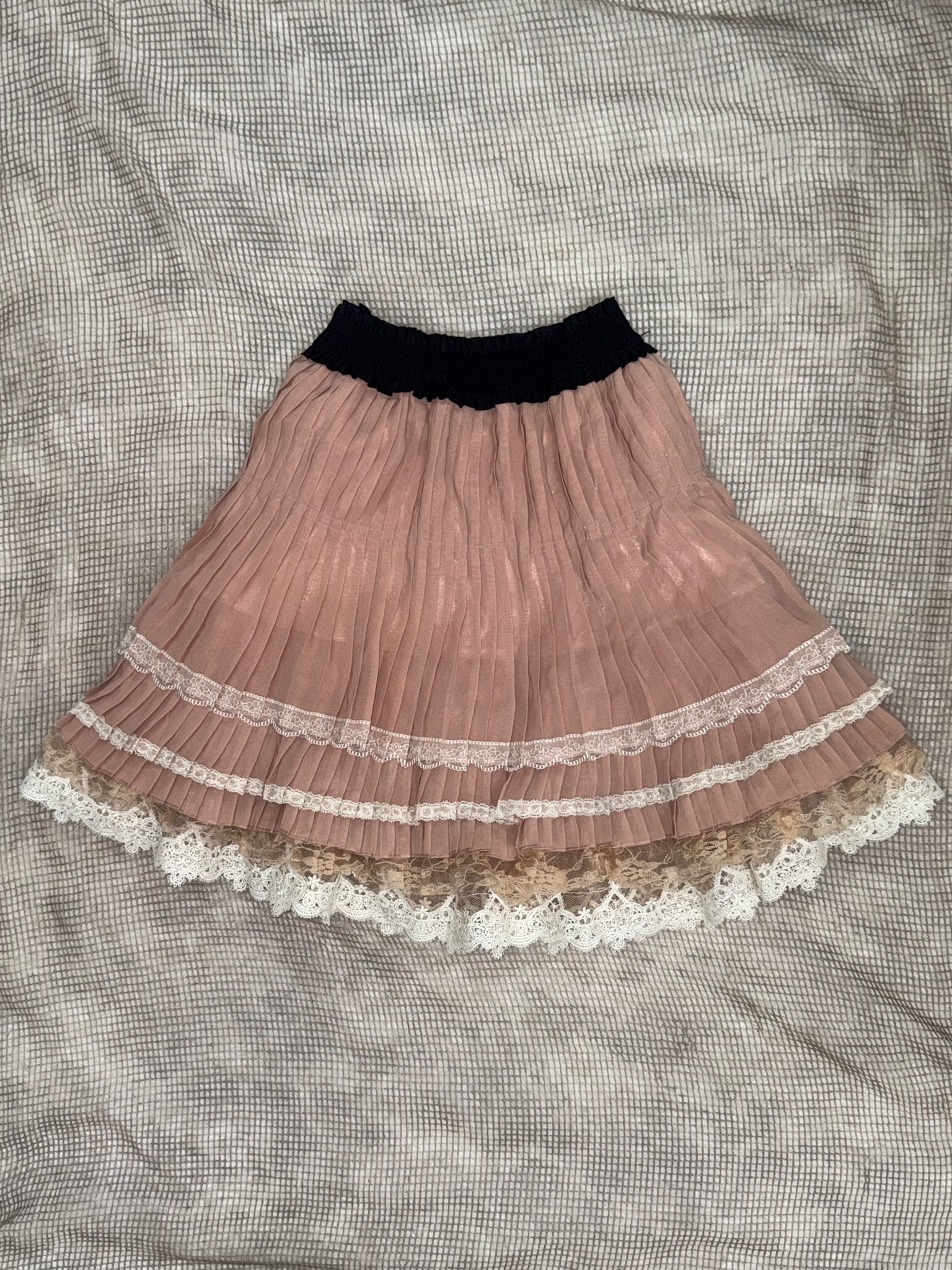 Axes Femme SoftPink Chic Contrast-Waist Tiered Pleated Skirt