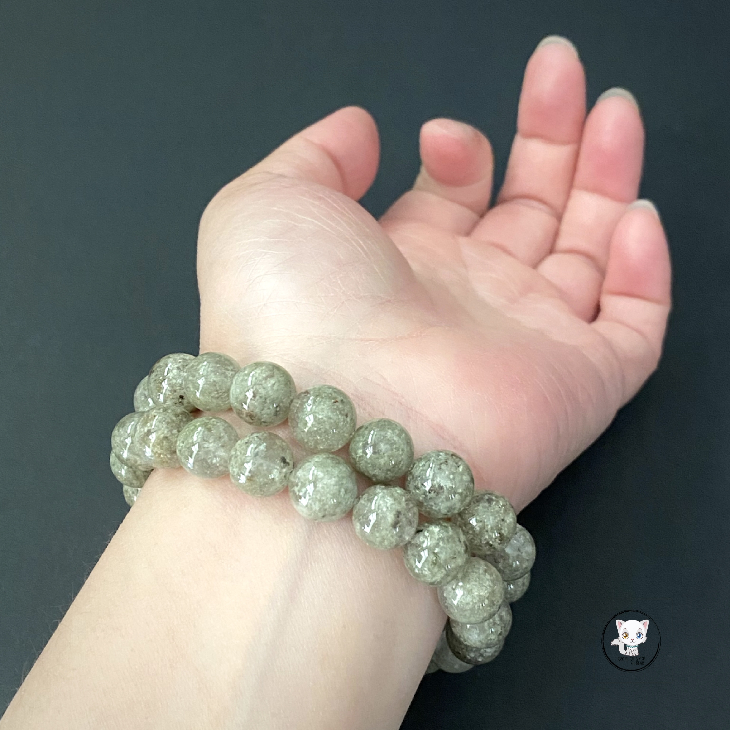 抹茶綠幽靈水晶手鏈 10mm