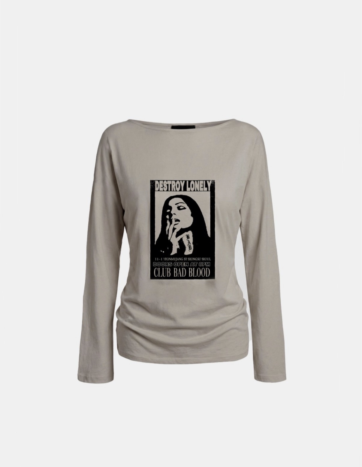 BADBLOOD  [w-tee26-121] CLUB BAD POST Boat Neck T-Shirt - Sand