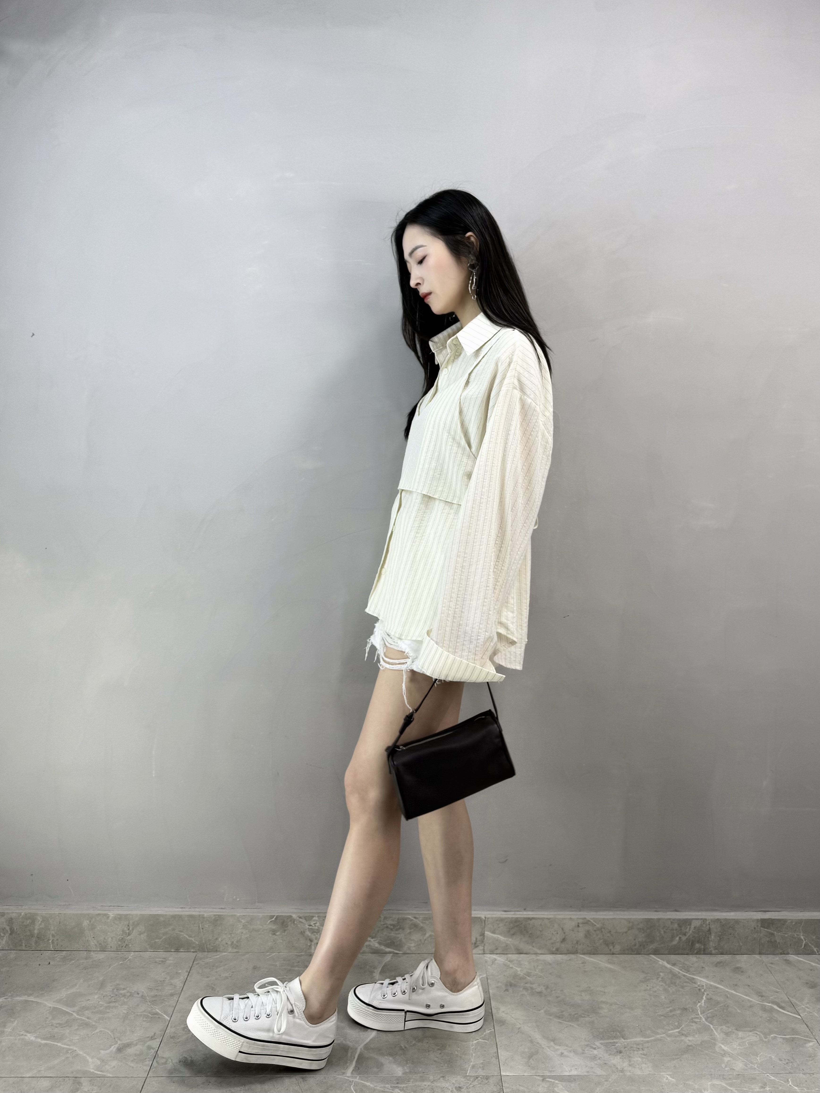 J80 條子恤衫+吊帶Set