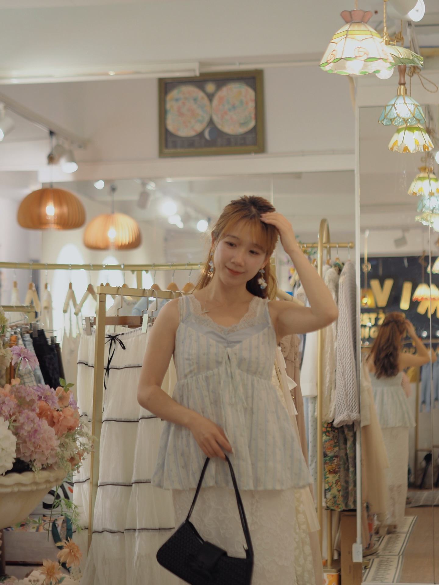 假兩件藍色吊帶背心