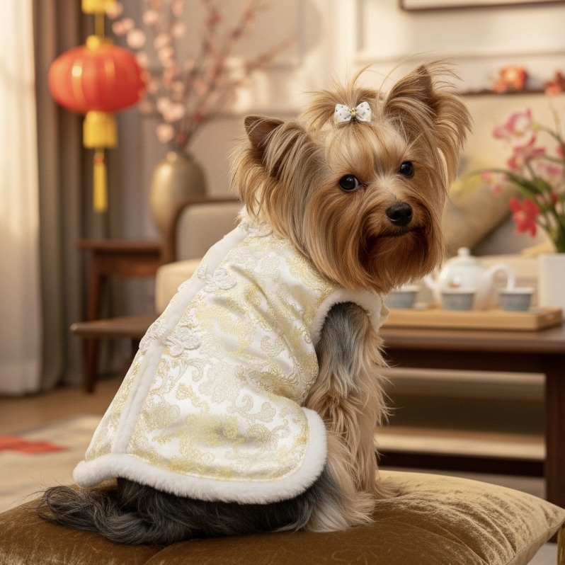 S485Y 白毛邊賀年衫-  金色 White fur edge New Year's shirt-gold