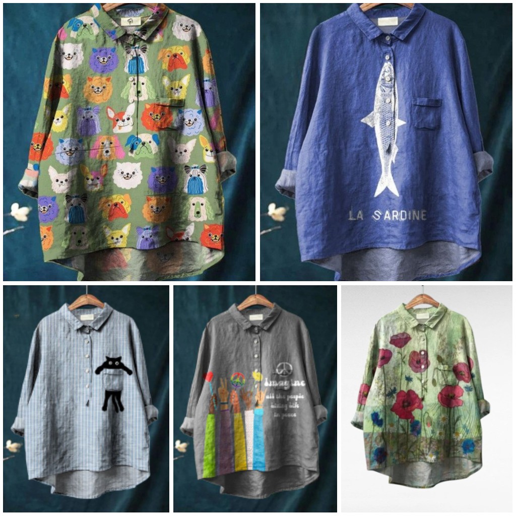 多款選擇/$88件。2件起$78件。✨亞馬遜外貿款｜藝術印花棉麻襯衫呢款主打「設計感＋舒適感」💯