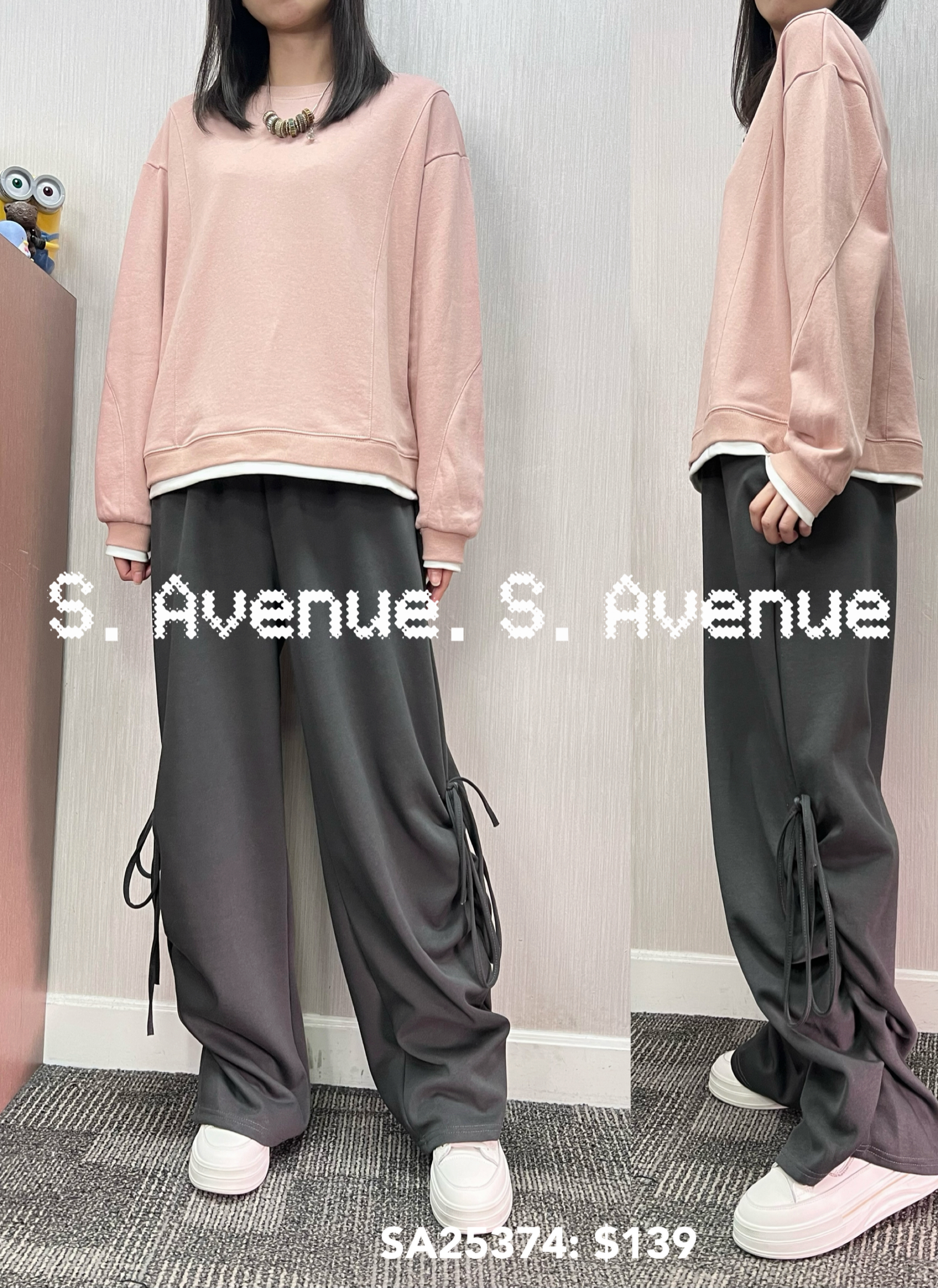 SA25374: 長袖假兩件有駁骨衞衣