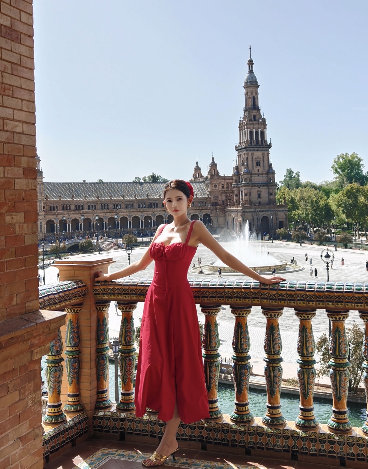 DR435复古红吊带裙