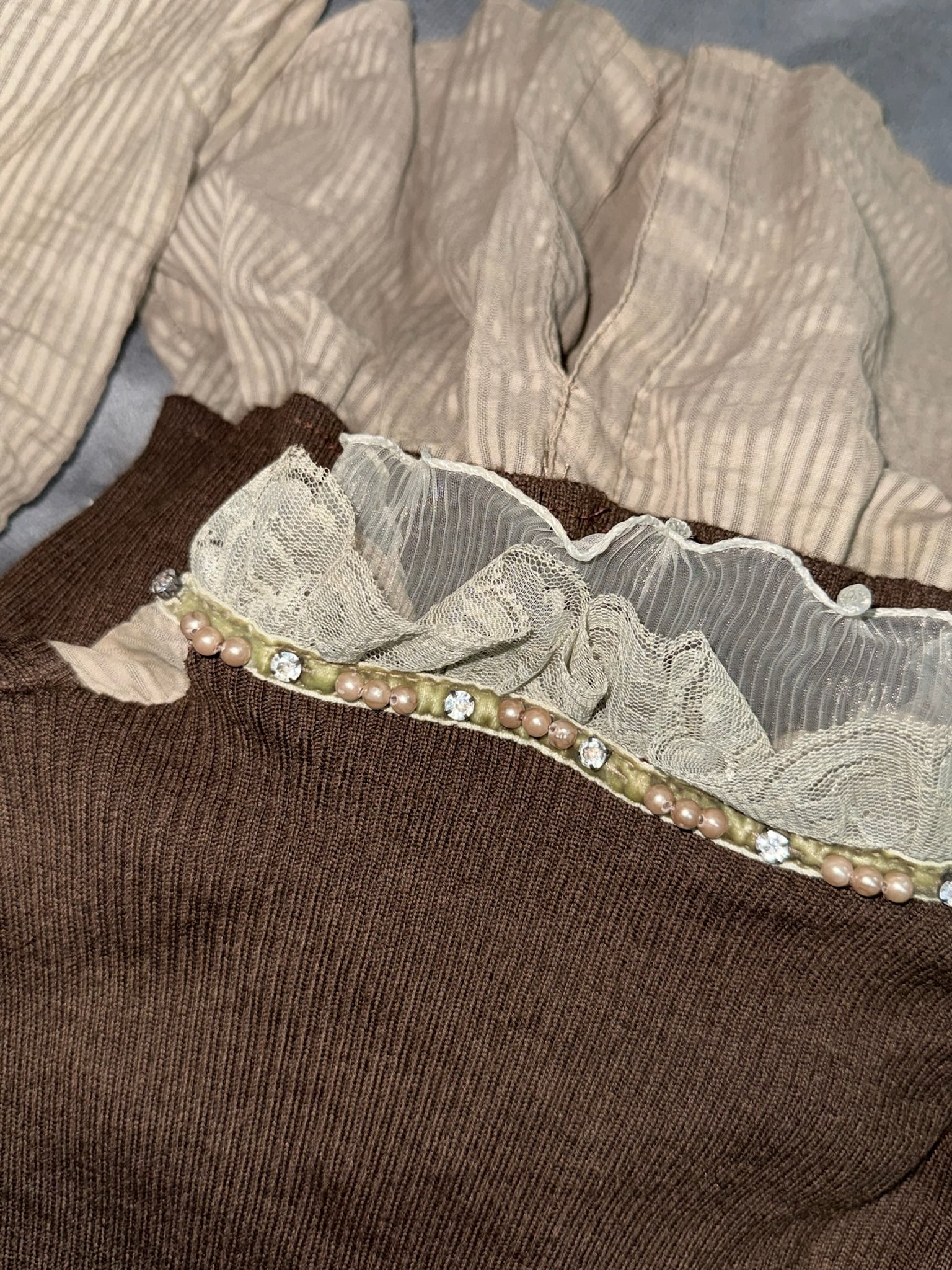Vintage Fairycore Brown Layered Knit Top