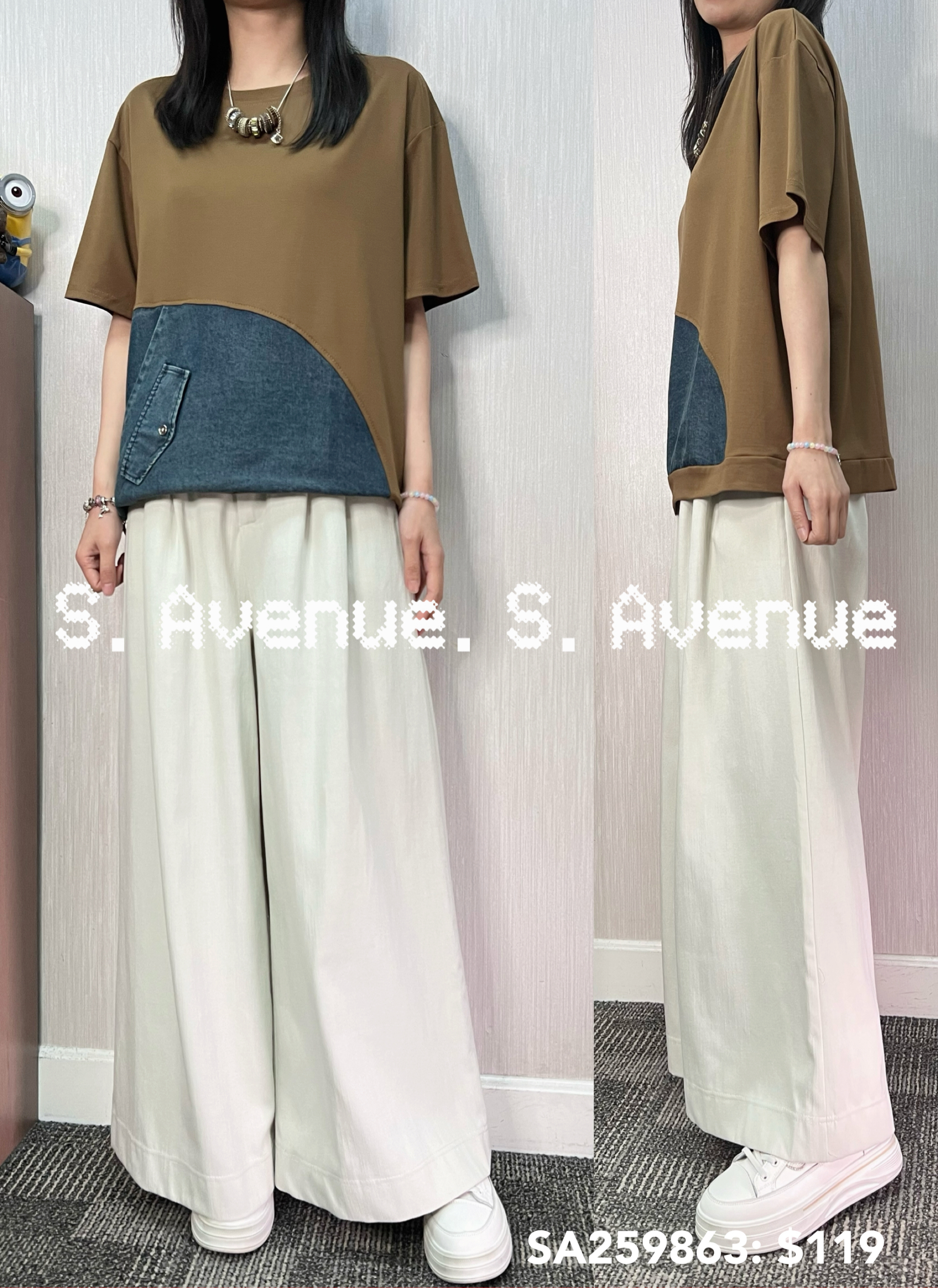 SA259863: 短袖拼牛仔tee