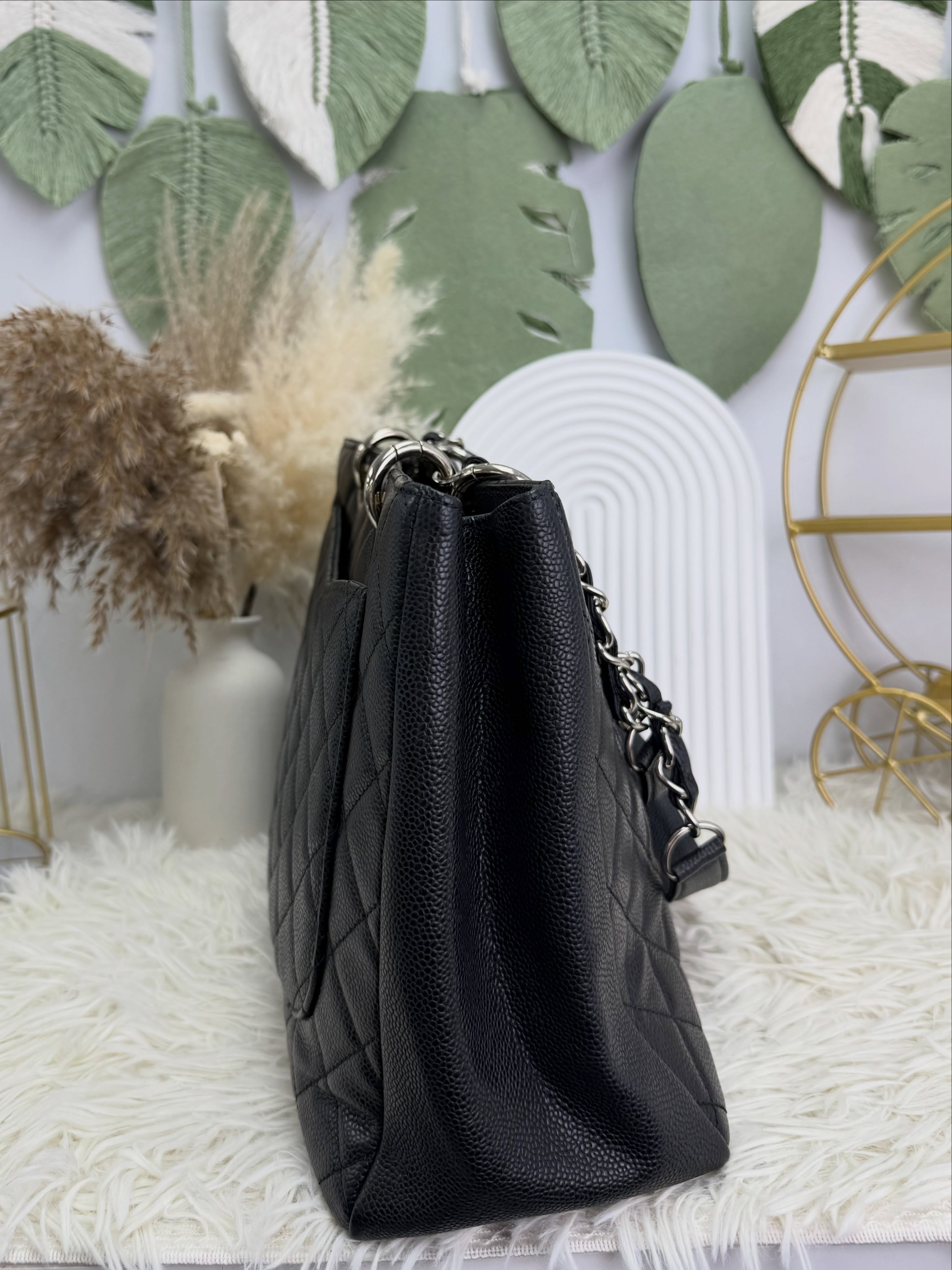 Chanel👜 PRE OWNED 🛍️Grand Shopping Tote 黑銀荔枝牛皮🖤  